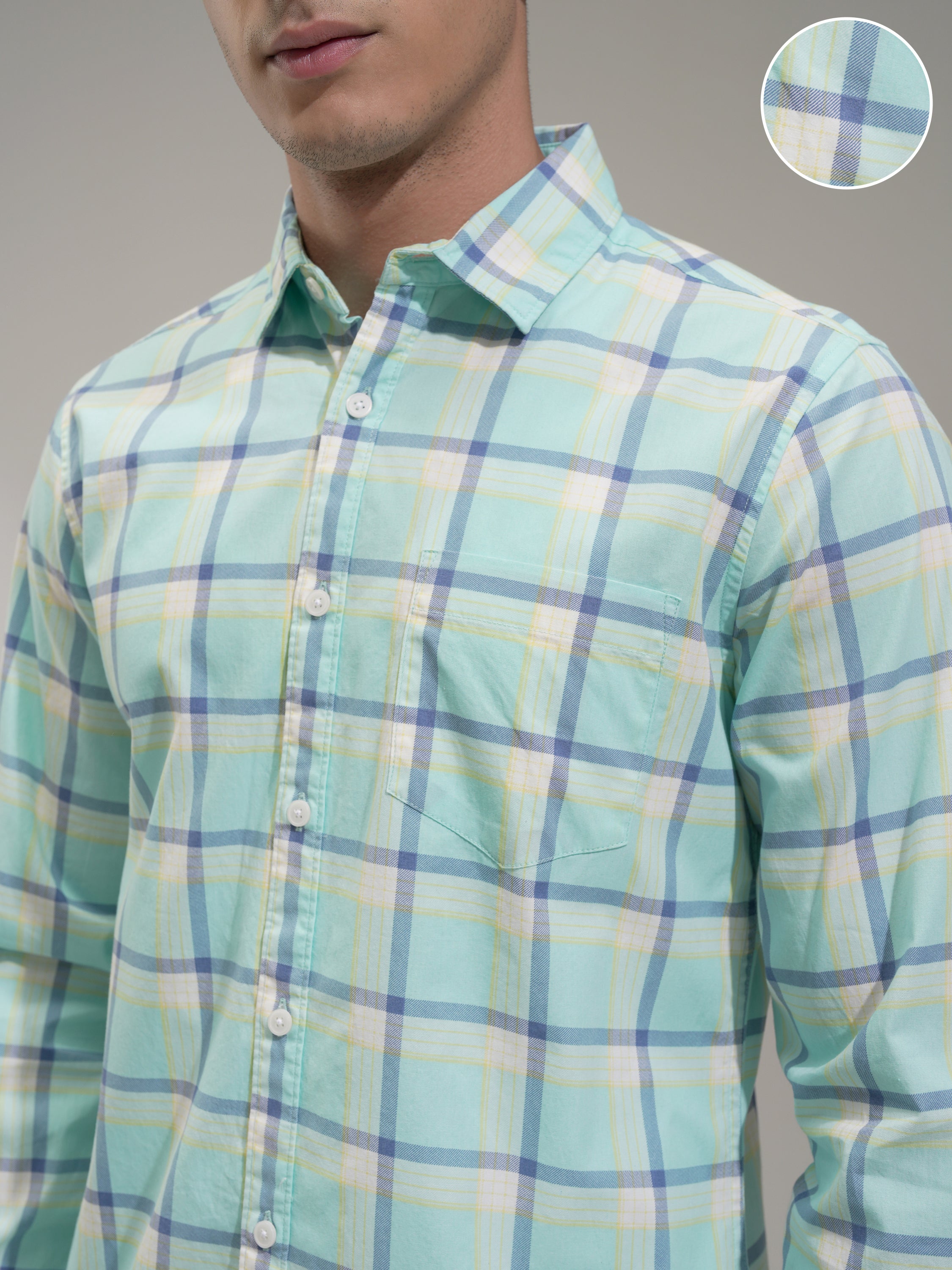 Highlander Men Teal Checked Slim Fit Casual Shirt - Teal - Image 5