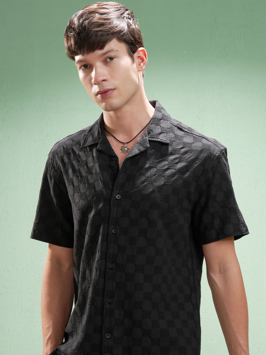 Highlander Men Black Self Design Relaxed Fit Casual Shirt - Black - Image 1