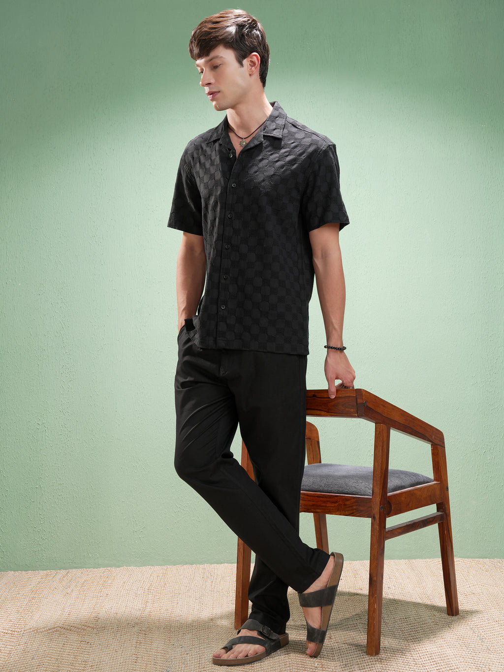 Highlander Men Black Self Design Relaxed Fit Casual Shirt - Black - Image 2