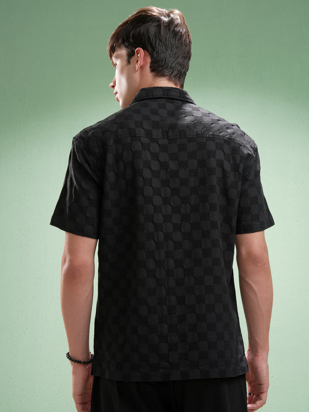Highlander Men Black Self Design Relaxed Fit Casual Shirt - Black - Image 3
