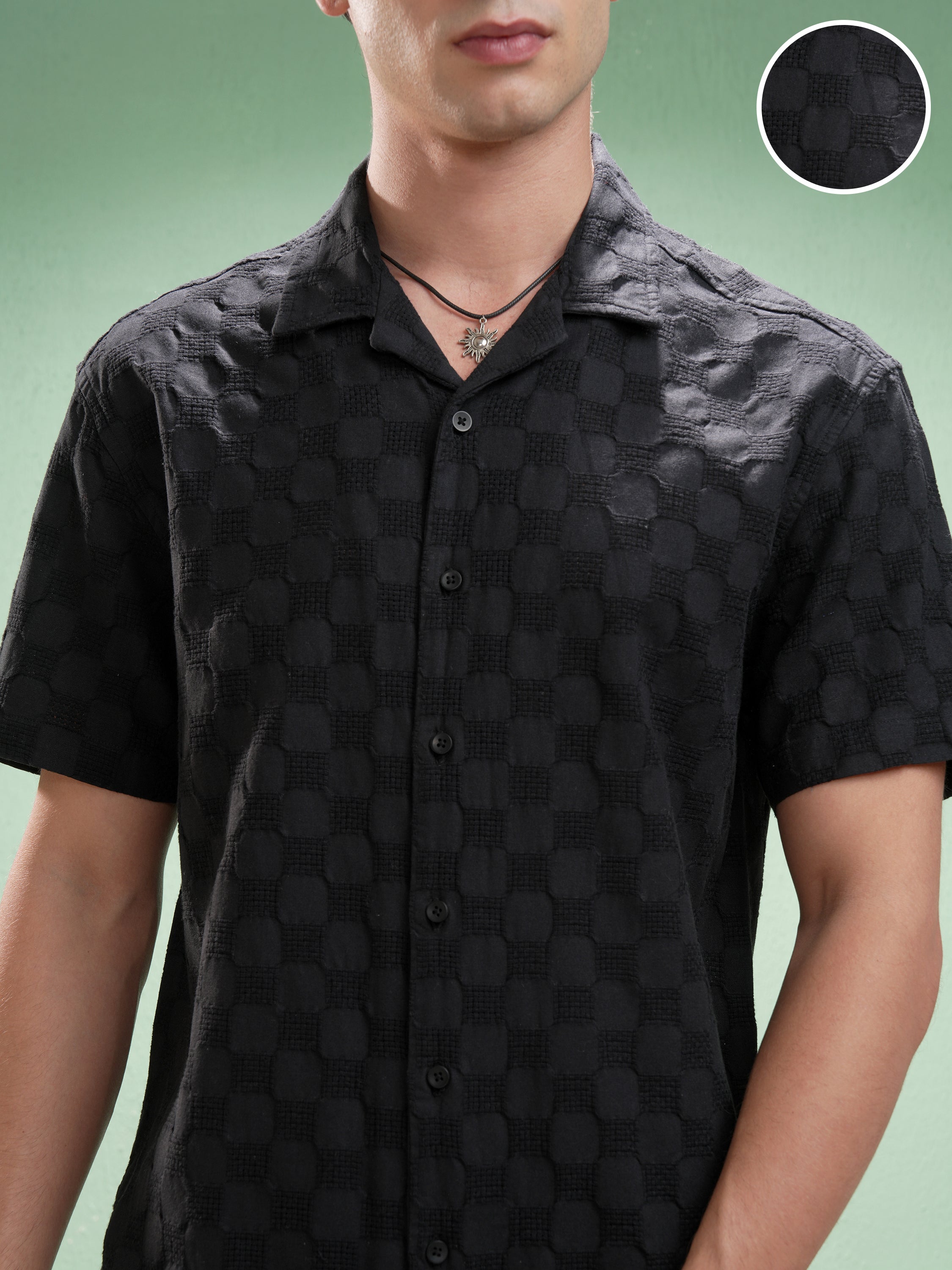 Highlander Men Black Self Design Relaxed Fit Casual Shirt - Black - Image 5