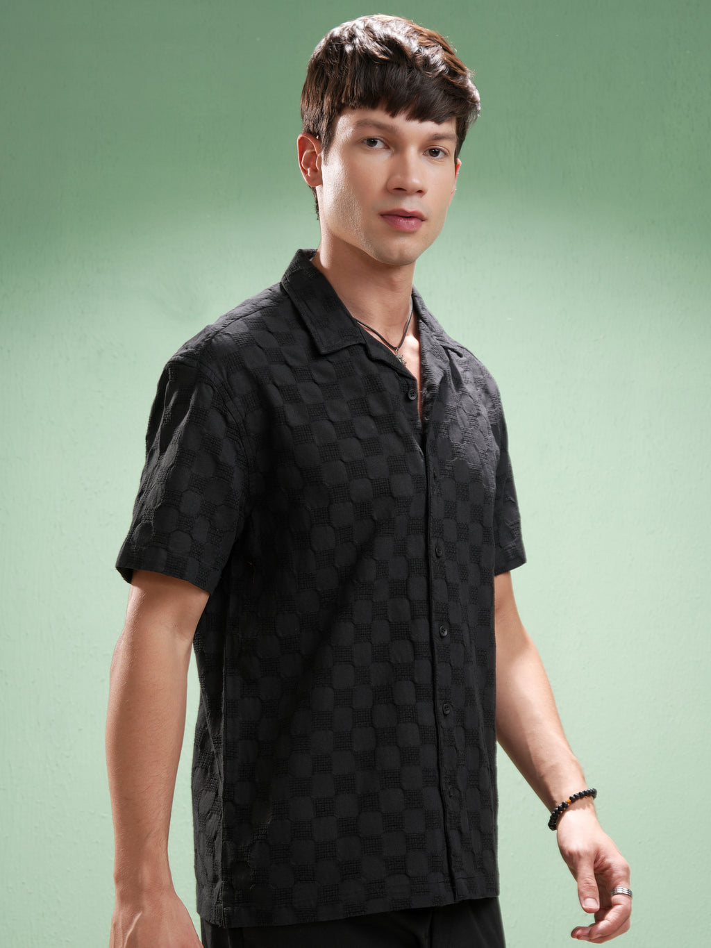 Highlander Men Black Self Design Relaxed Fit Casual Shirt - Black - Image 6