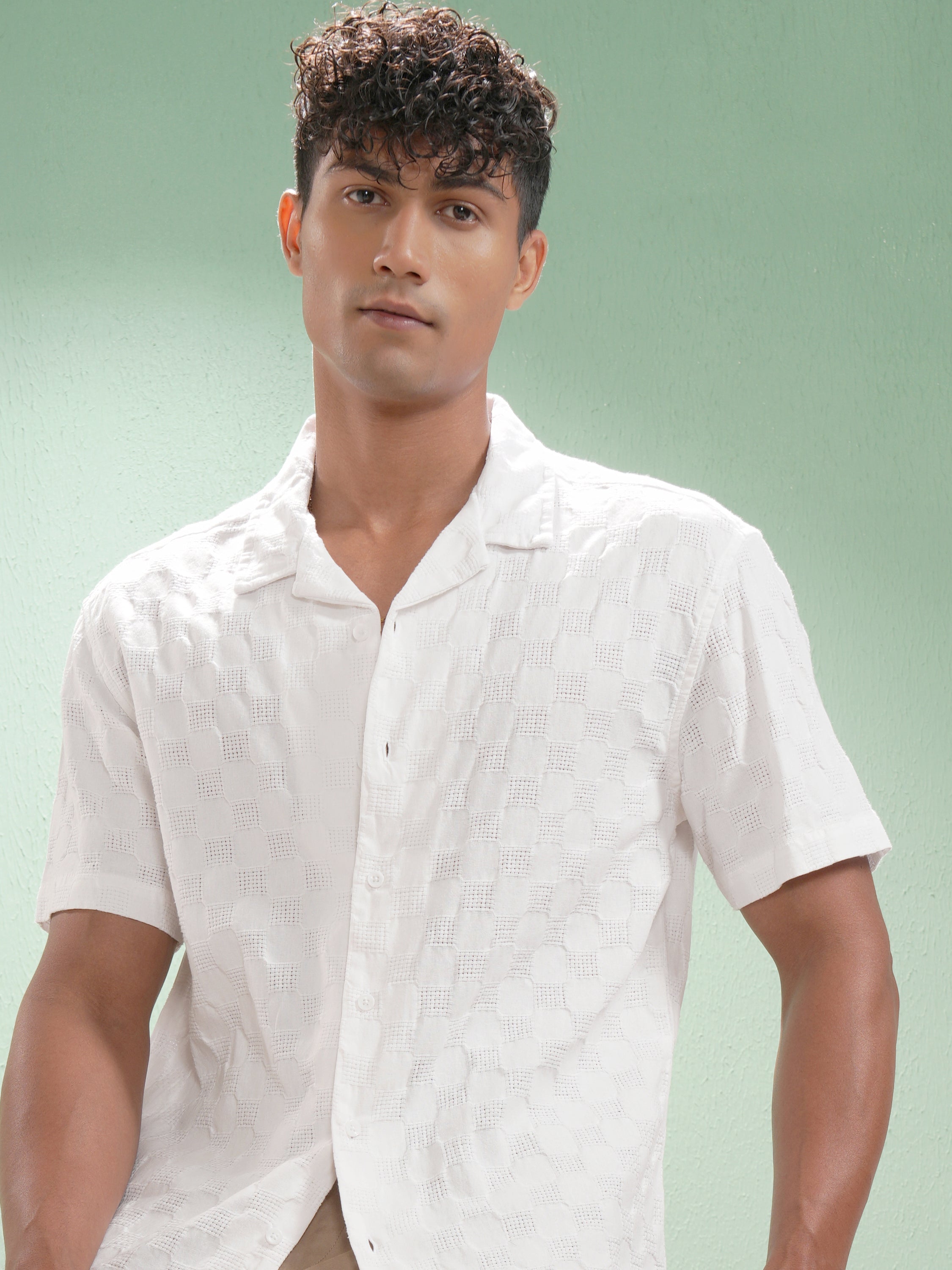 Highlander Men White Self Design Relaxed Fit Casual Shirt - White - Image 1