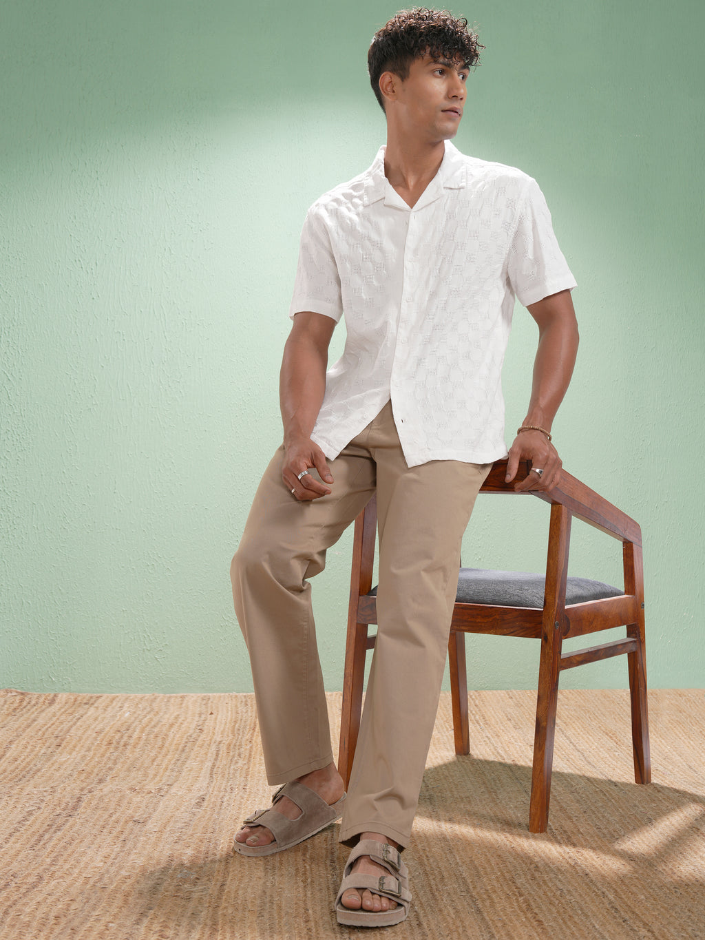 Highlander Men White Self Design Relaxed Fit Casual Shirt - White - Image 2