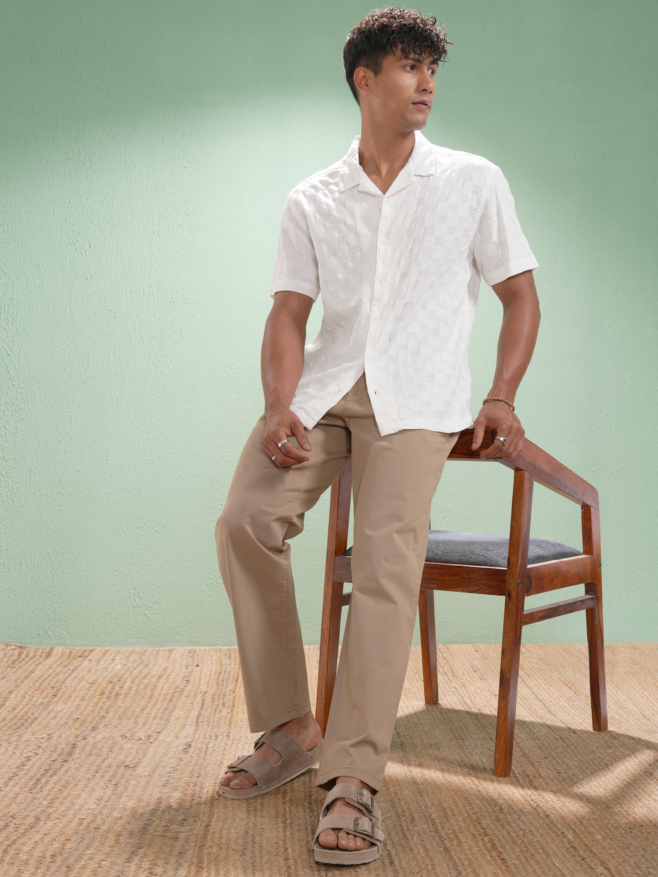 Highlander Men White Self Design Relaxed Fit Casual Shirt - White - Image 2
