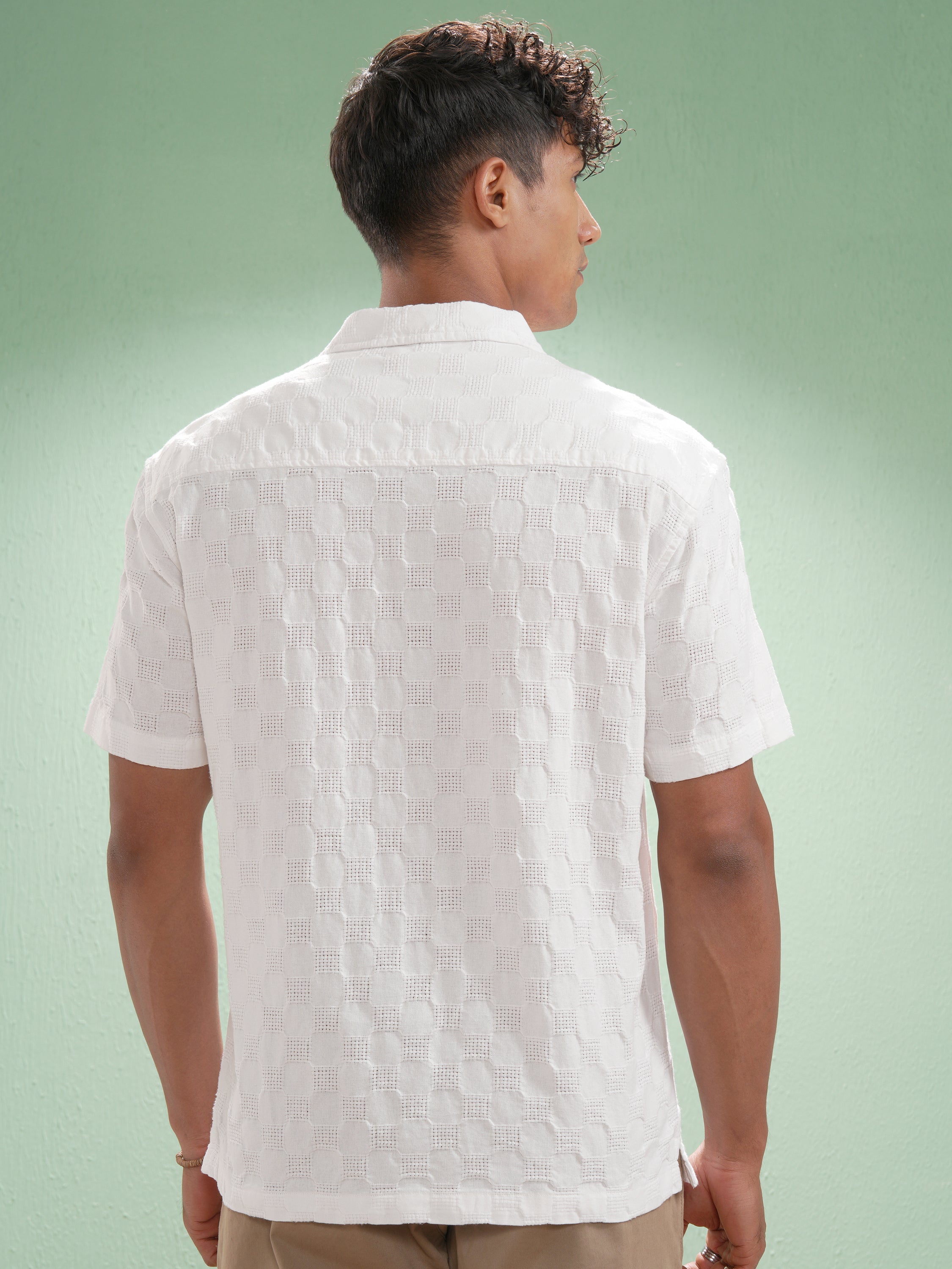 Highlander Men White Self Design Relaxed Fit Casual Shirt - White - Image 3