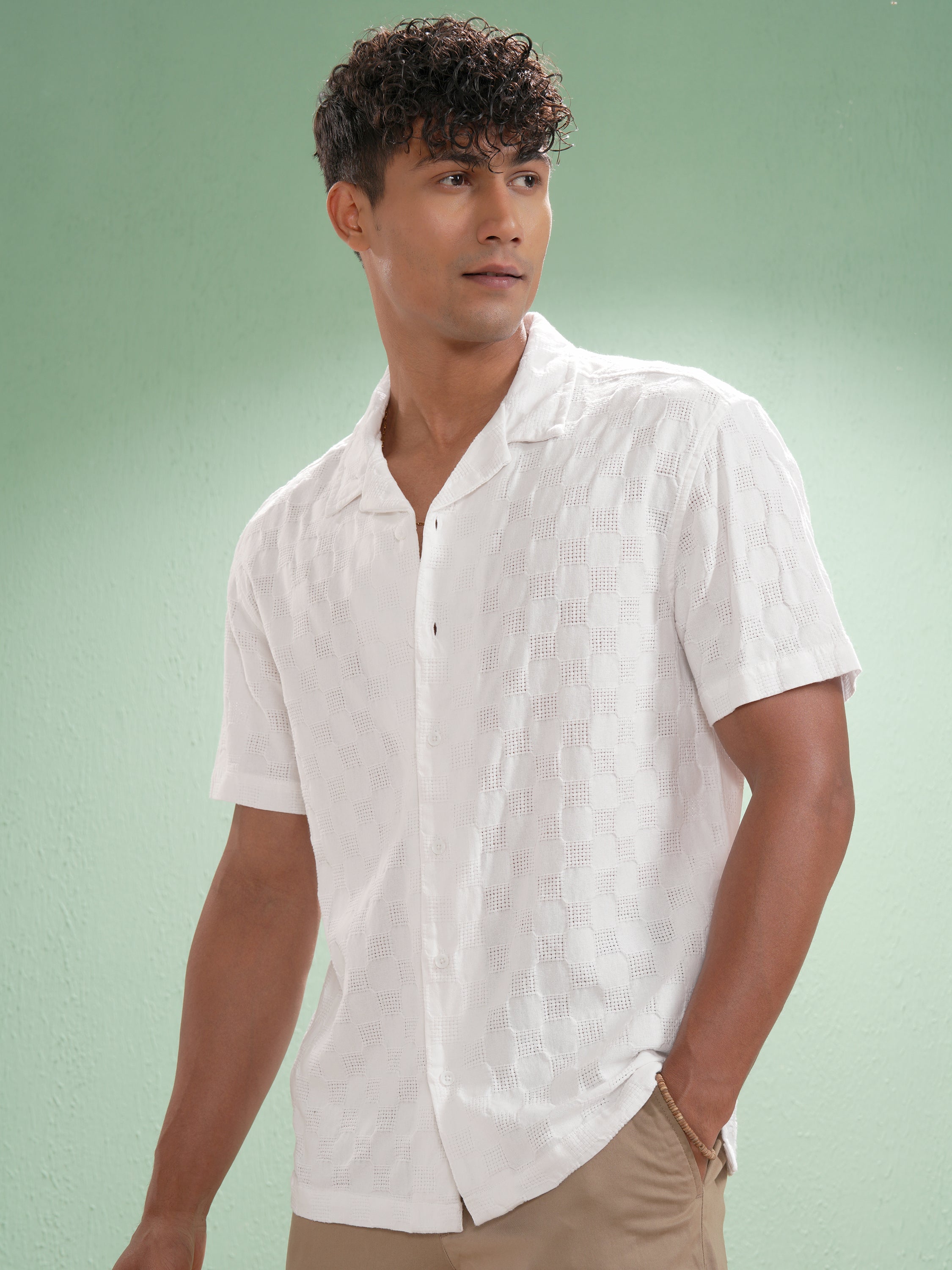Highlander Men White Self Design Relaxed Fit Casual Shirt - White - Image 4