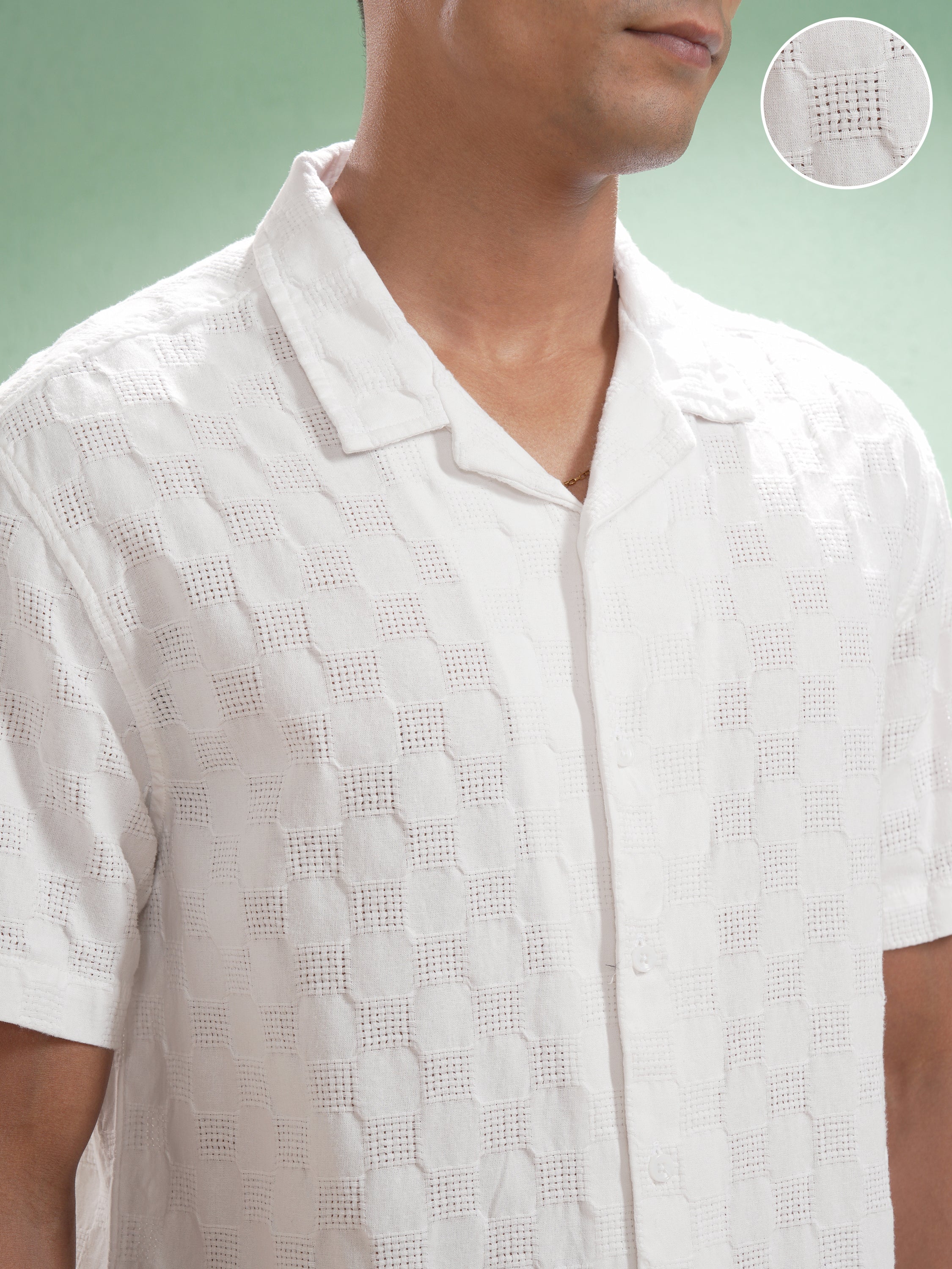 Highlander Men White Self Design Relaxed Fit Casual Shirt - White - Image 5