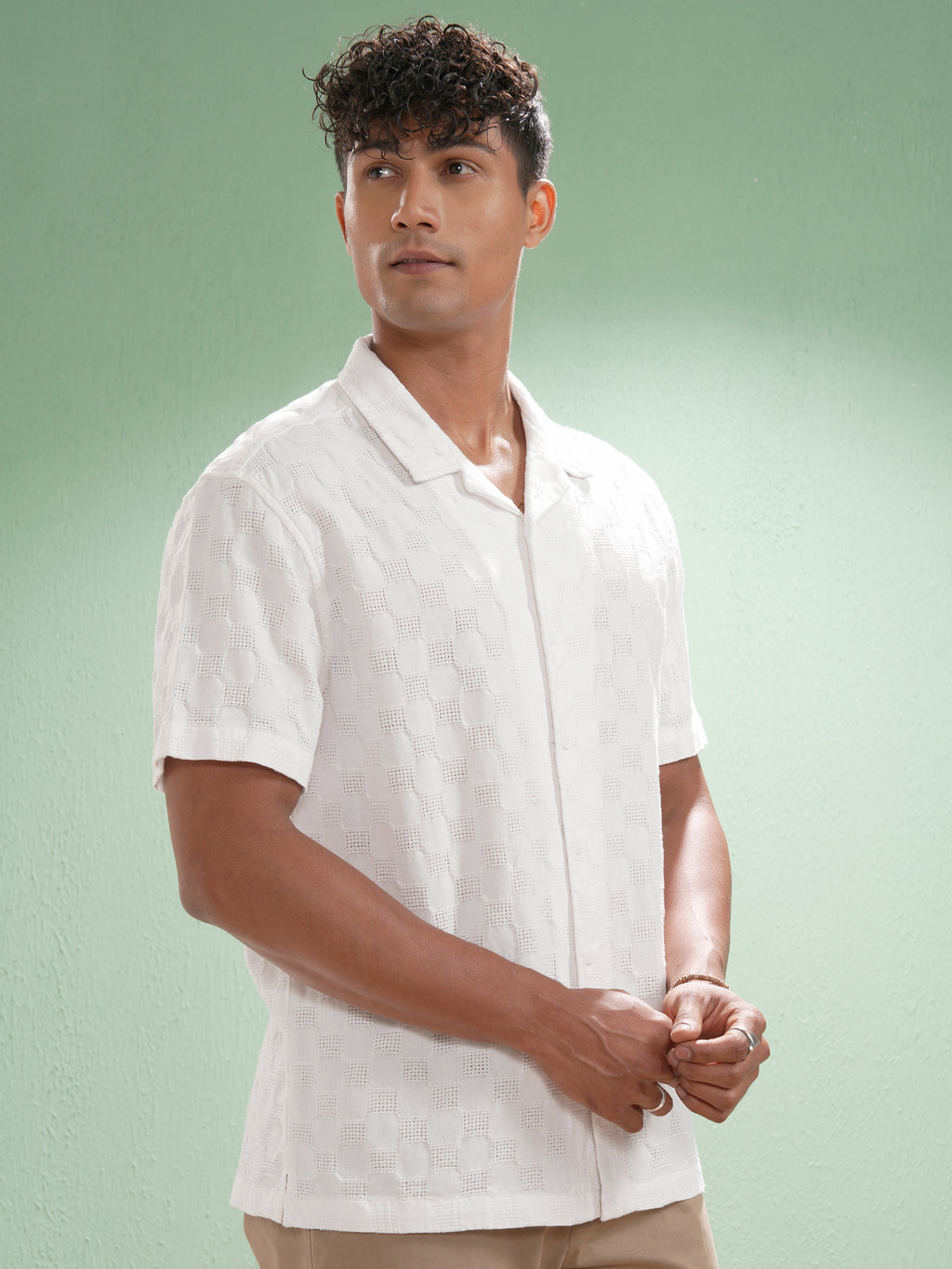 Highlander Men White Self Design Relaxed Fit Casual Shirt - White - Image 6