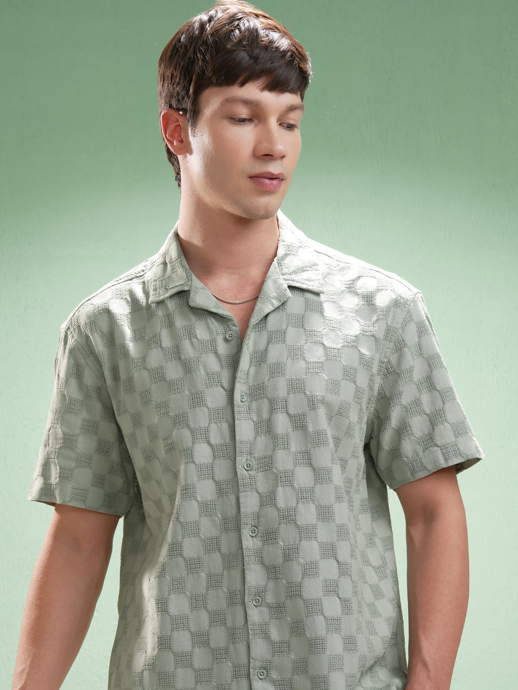 Highlander Men Olive Self Design Relaxed Fit Casual Shirt - Olive - Image 1