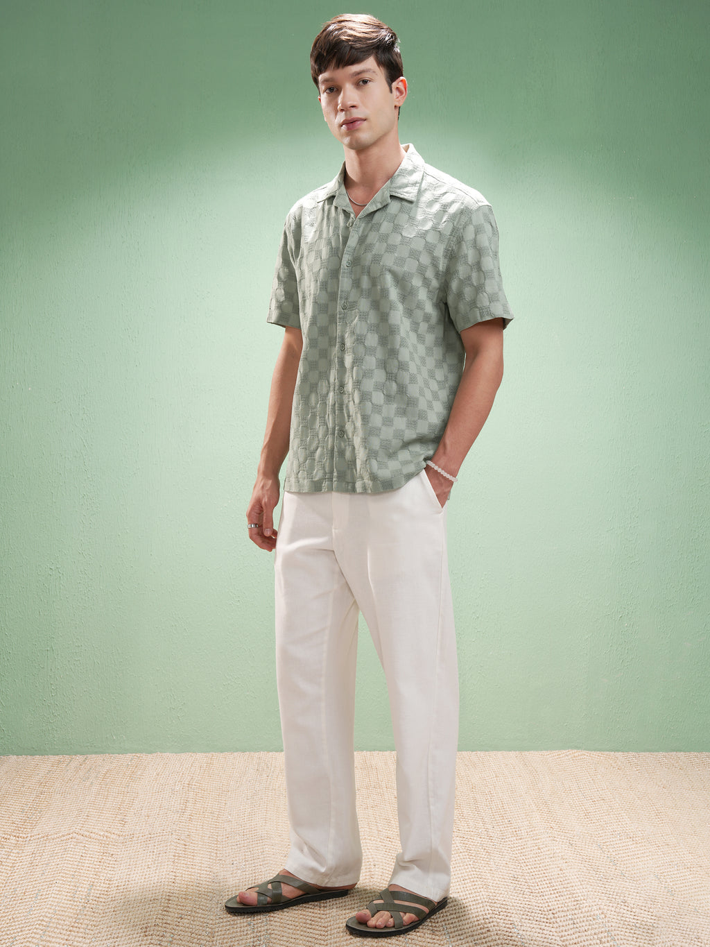 Highlander Men Olive Self Design Relaxed Fit Casual Shirt - Olive - Image 2