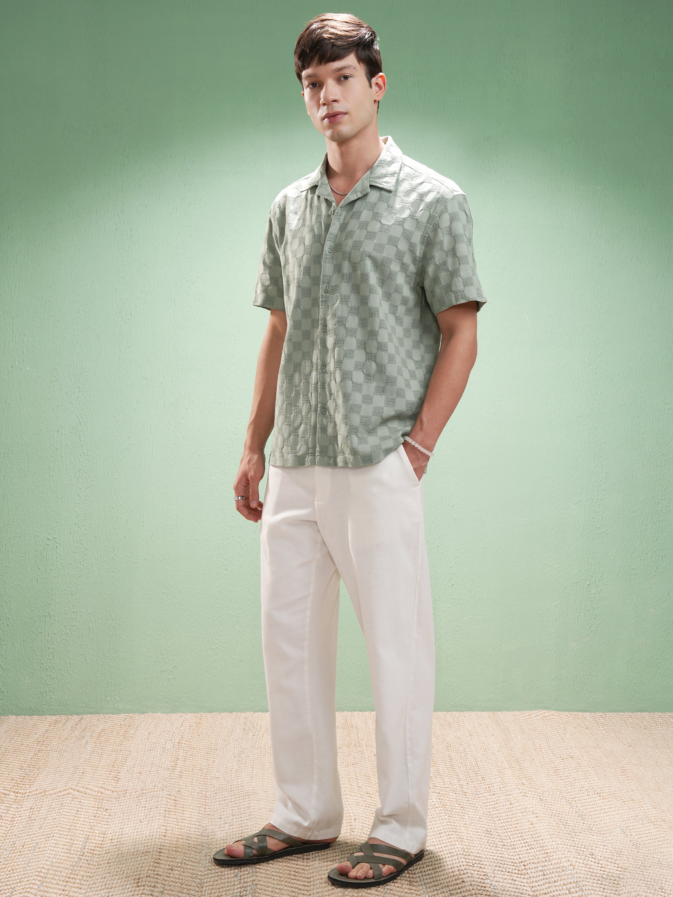 Highlander Men Olive Self Design Relaxed Fit Casual Shirt - Olive - Image 2