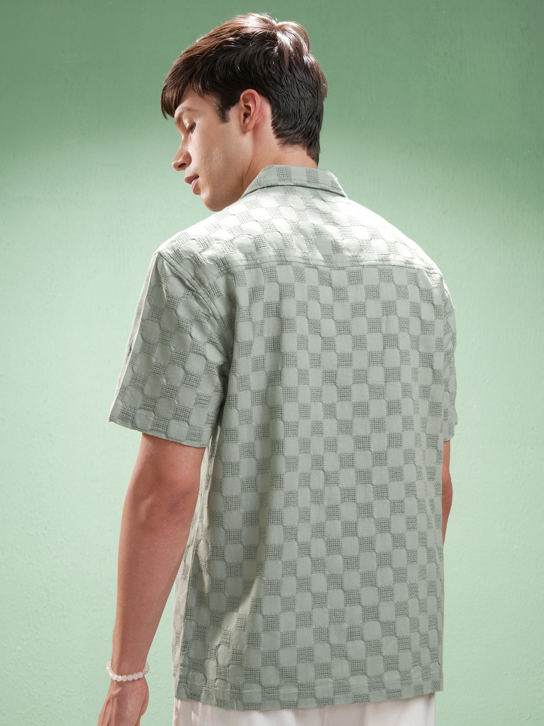 Highlander Men Olive Self Design Relaxed Fit Casual Shirt - Olive - Image 3