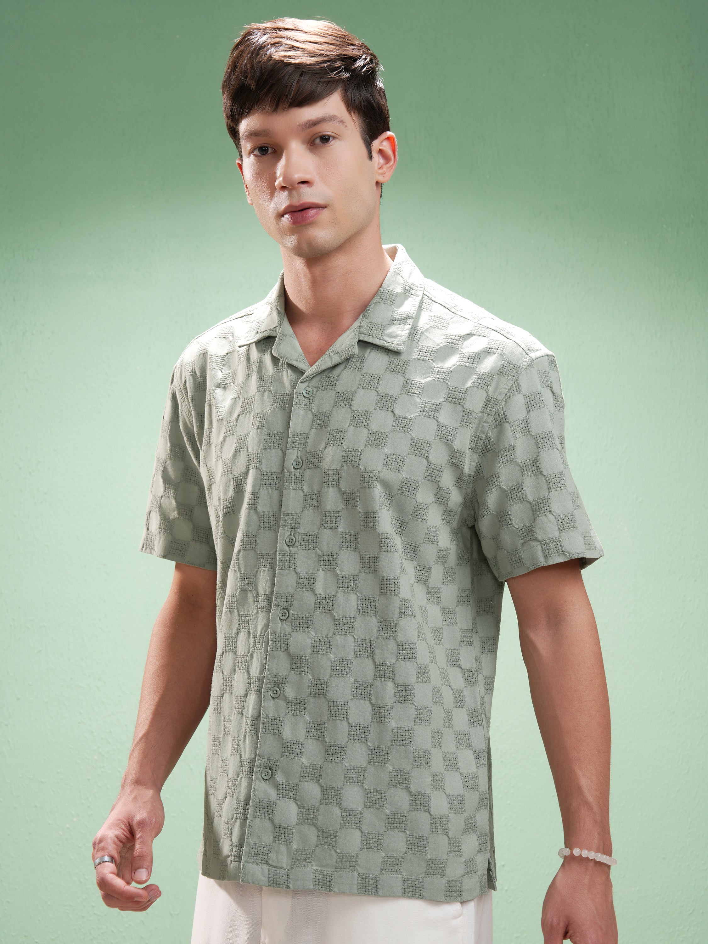 Highlander Men Olive Self Design Relaxed Fit Casual Shirt - Olive - Image 4