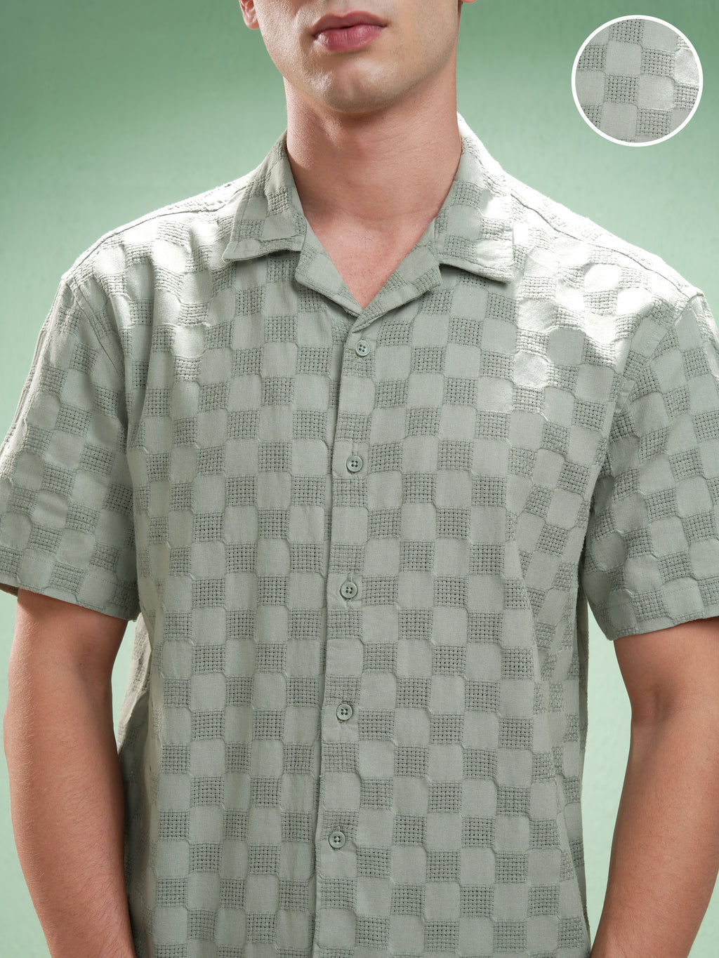 Highlander Men Olive Self Design Relaxed Fit Casual Shirt - Olive - Image 5
