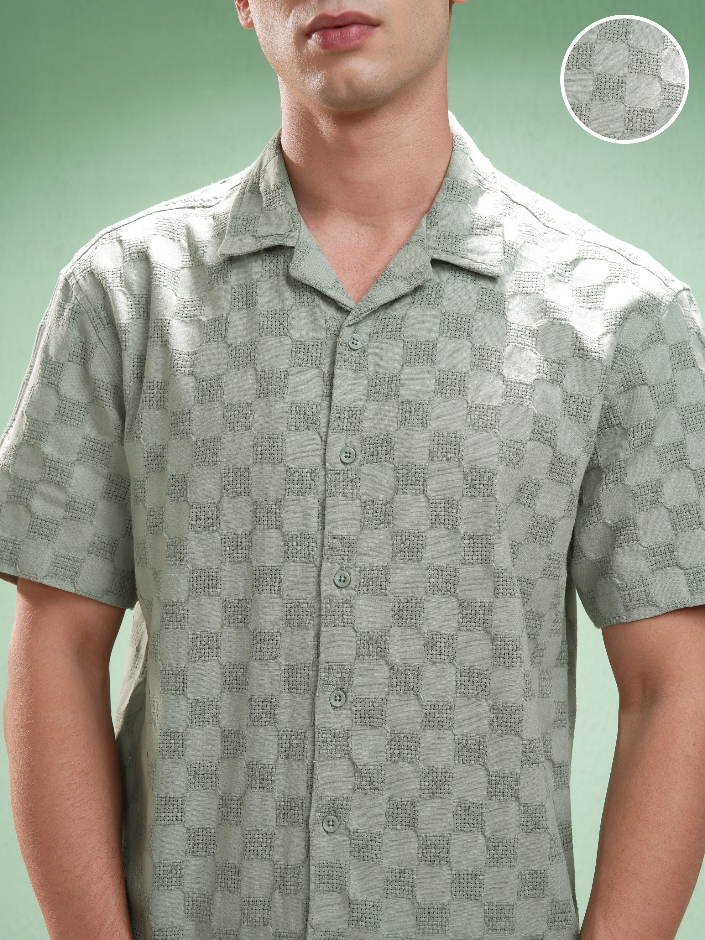 Highlander Men Olive Self Design Relaxed Fit Casual Shirt - Olive - Image 5