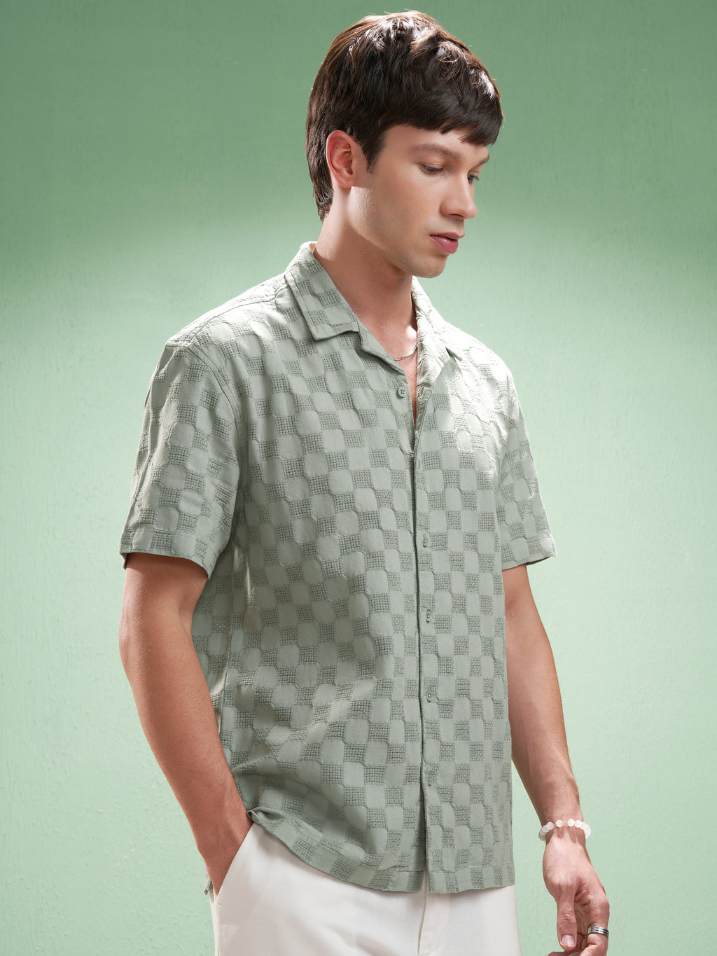 Highlander Men Olive Self Design Relaxed Fit Casual Shirt - Olive - Image 6