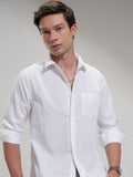 Highlander Men White Self Design Slim Fit Casual Shirt - White - Image 1