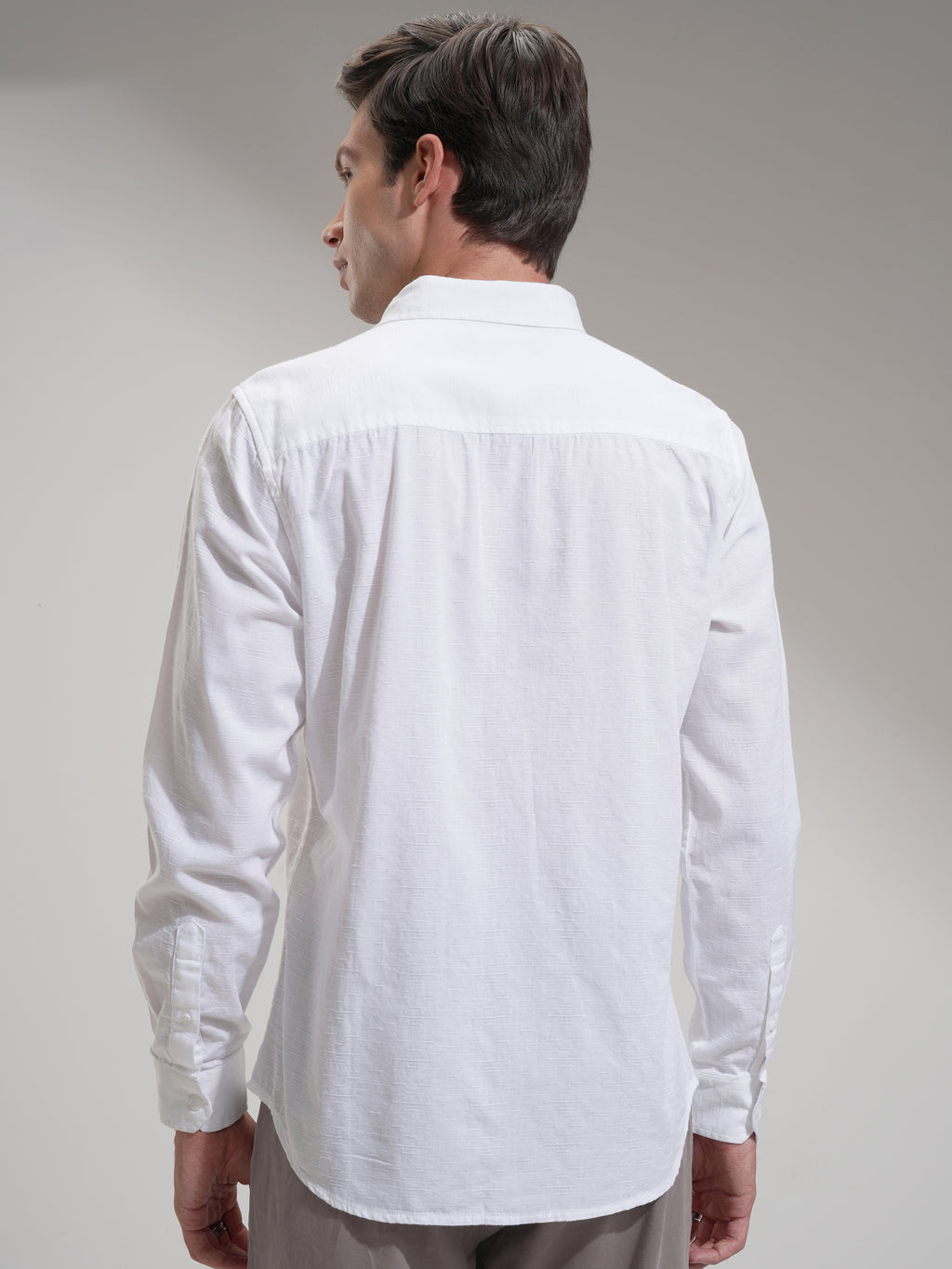 Highlander Men White Self Design Slim Fit Casual Shirt - White - Image 3