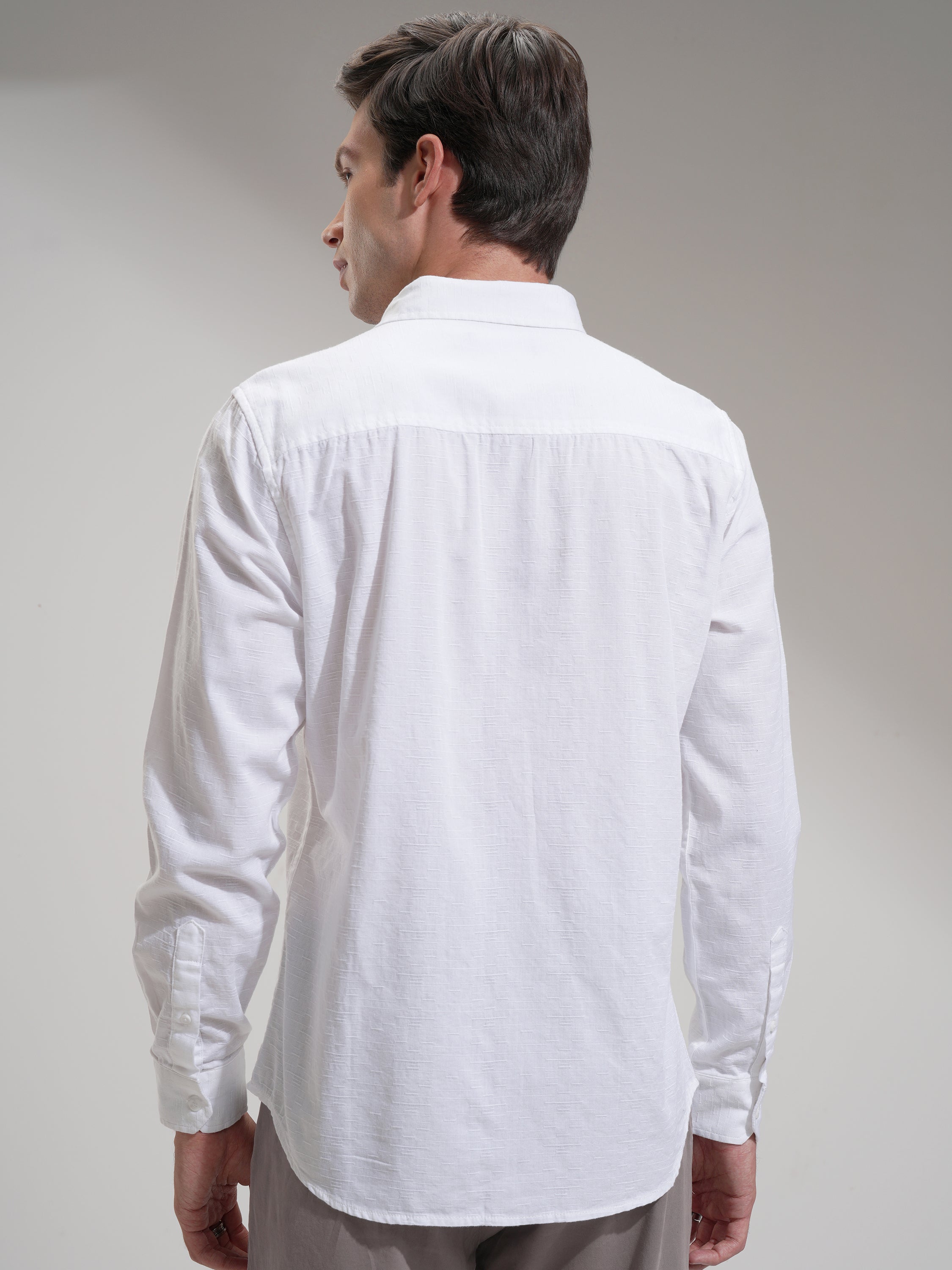 Highlander Men White Self Design Slim Fit Casual Shirt - White - Image 3
