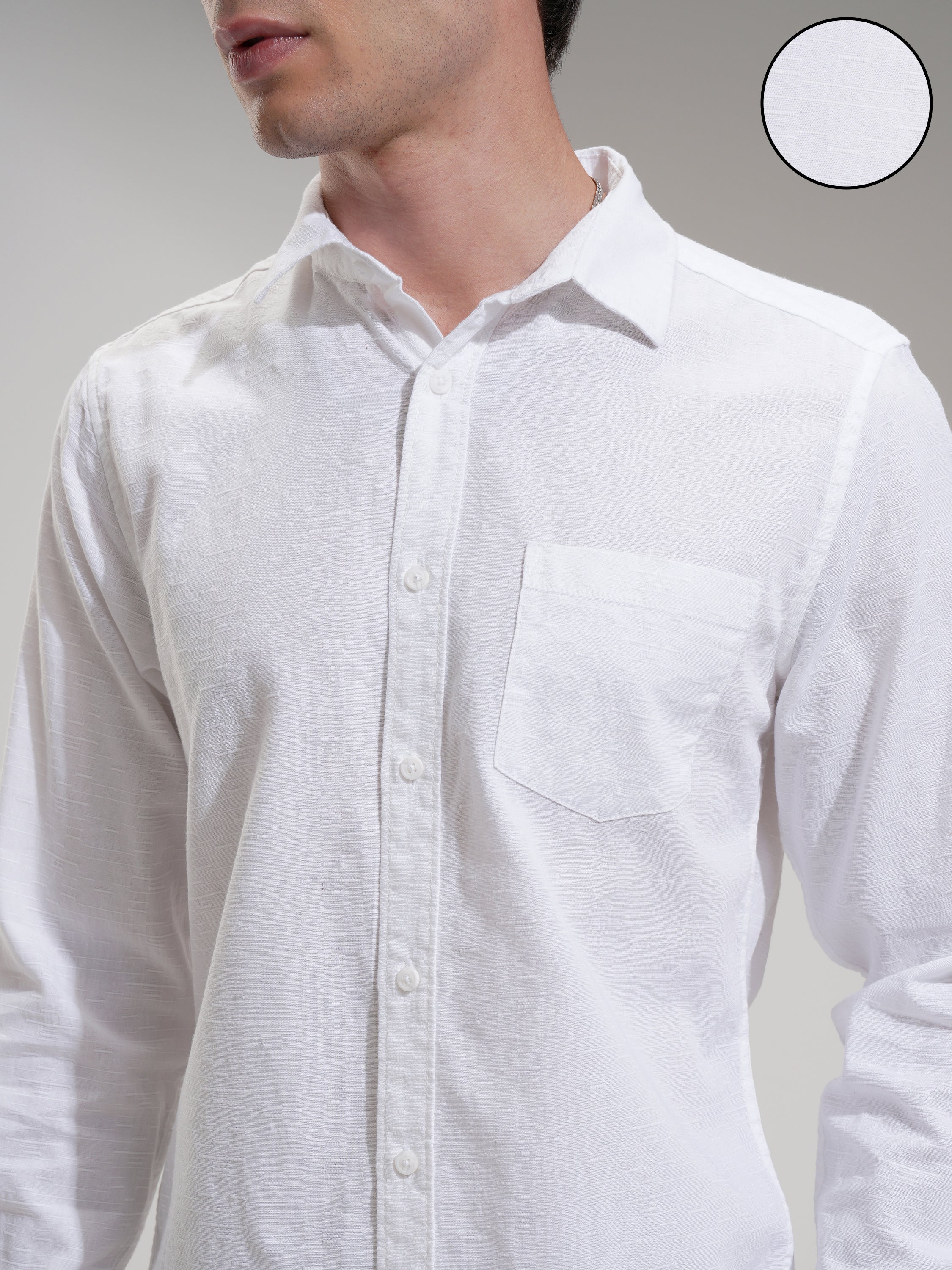 Highlander Men White Self Design Slim Fit Casual Shirt - White - Image 5