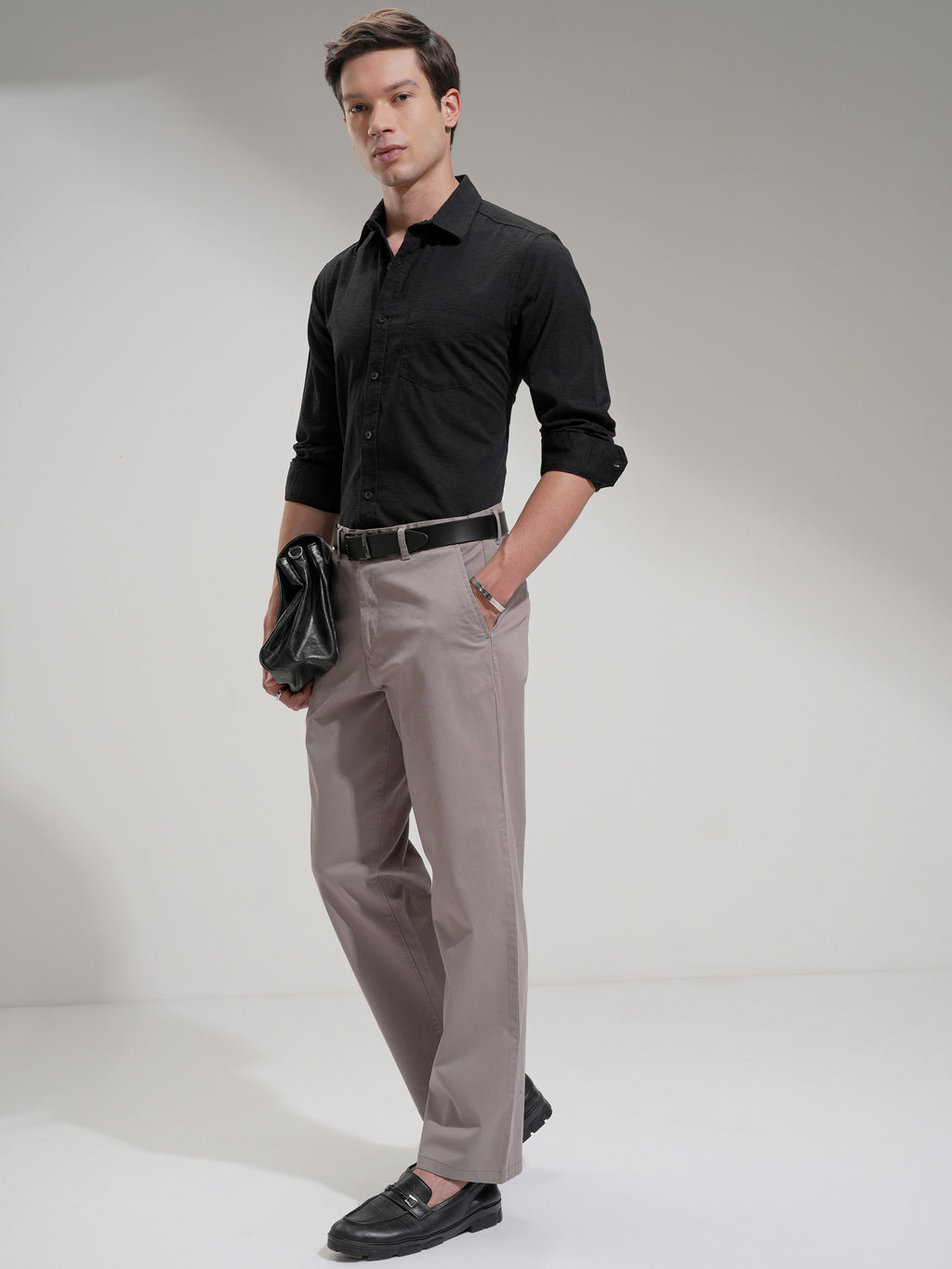 Highlander Men Black Self Design Slim Fit Casual Shirt - Black - Image 2