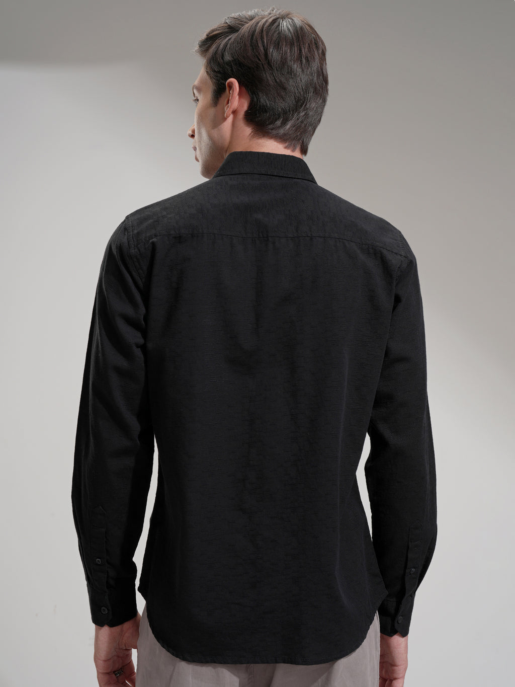 Highlander Men Black Self Design Slim Fit Casual Shirt - Black - Image 3