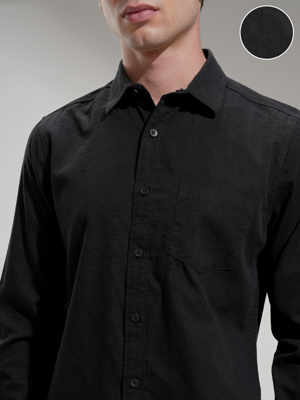 Highlander Men Black Self Design Slim Fit Casual Shirt - Black - Image 5