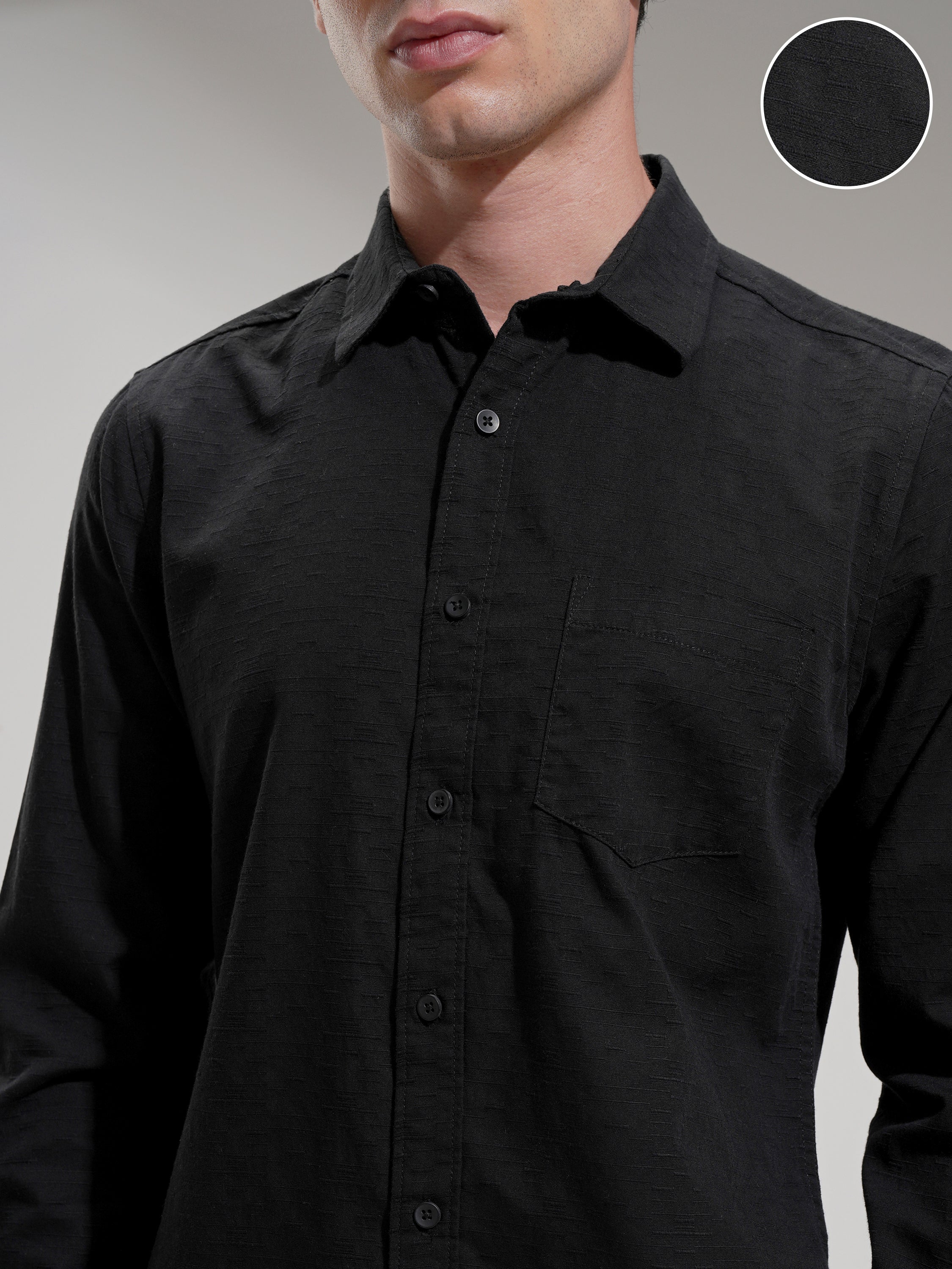 Highlander Men Black Self Design Slim Fit Casual Shirt - Black - Image 5