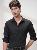 Highlander Men Black Self Design Slim Fit Casual Shirt - Black - Image 1