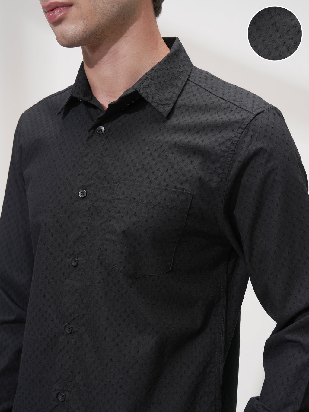 Highlander Men Black Self Design Slim Fit Casual Shirt - Black - Image 5