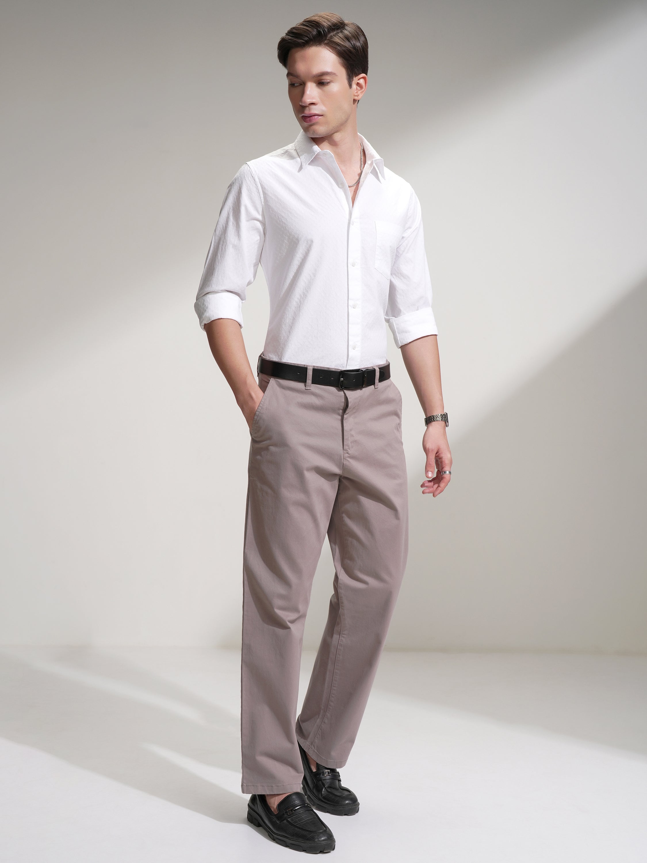 Highlander Men White Self Design Slim Fit Casual Shirt - White - Image 2