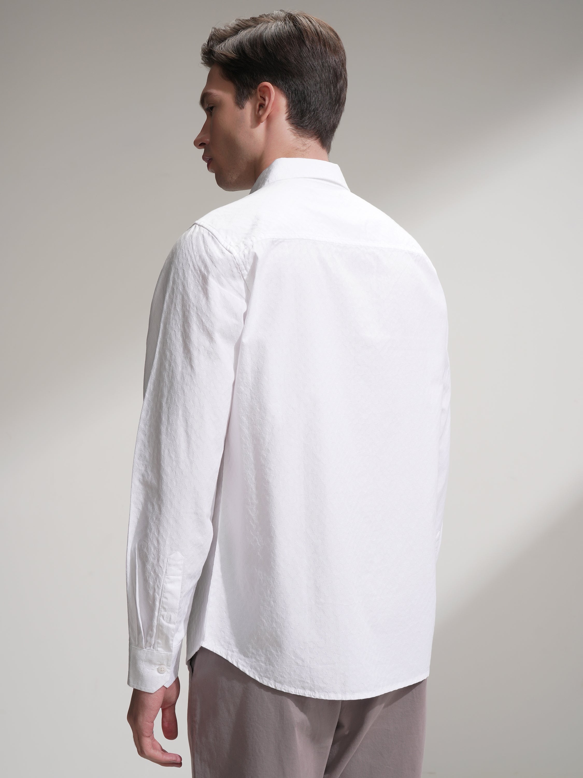 Highlander Men White Self Design Slim Fit Casual Shirt - White - Image 3