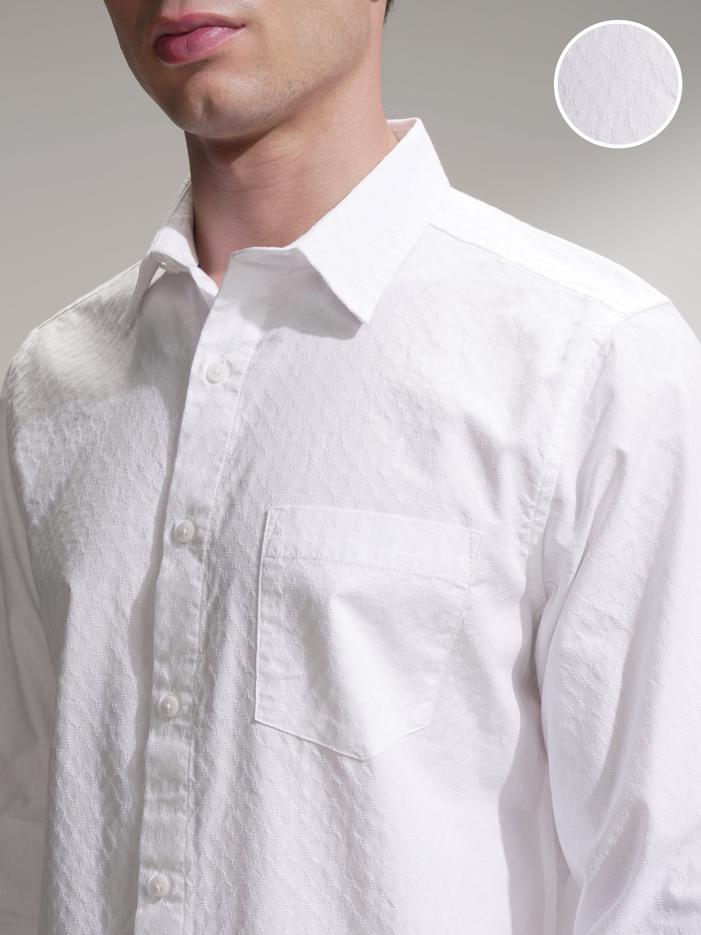 Highlander Men White Self Design Slim Fit Casual Shirt - White - Image 5