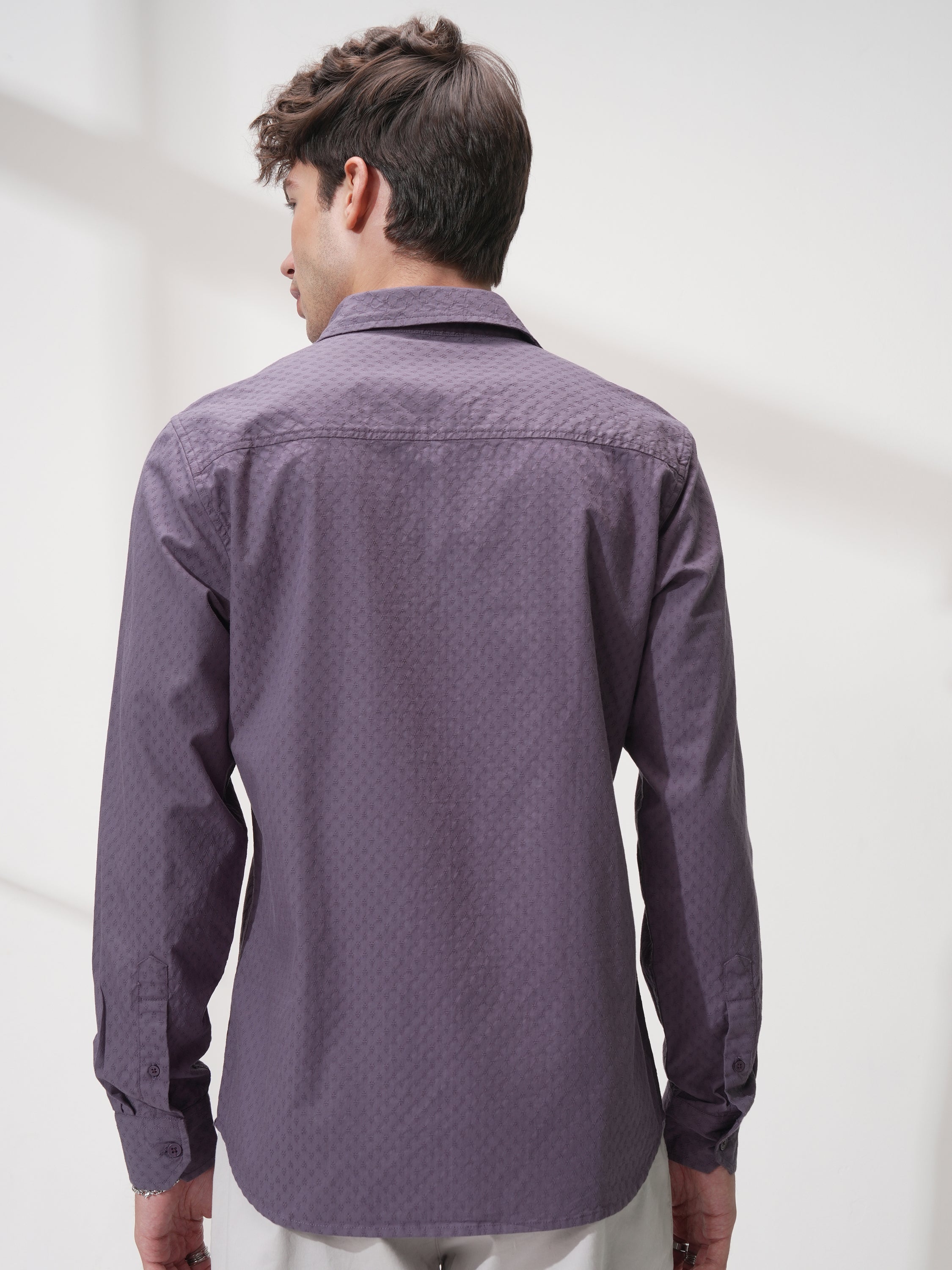 Highlander Men Purple Self Design Slim Fit Casual Shirt - Purple - Image 3