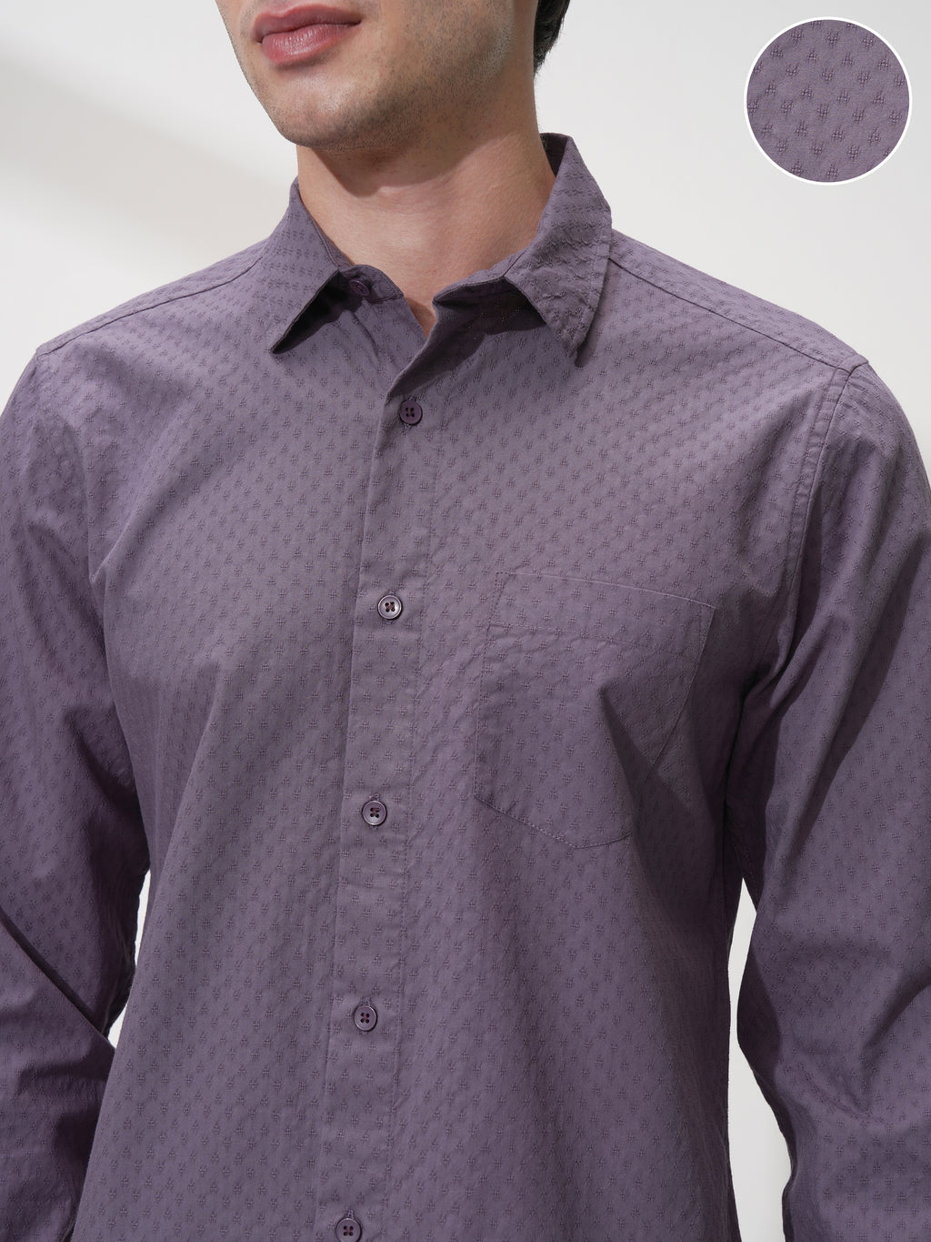 Highlander Men Purple Self Design Slim Fit Casual Shirt - Purple - Image 5