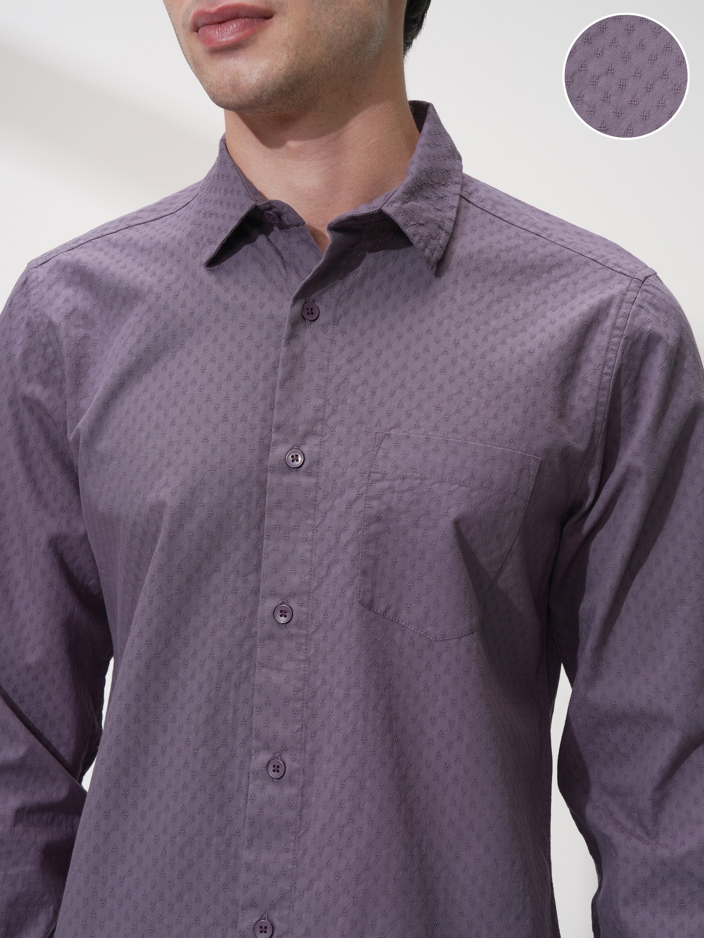 Highlander Men Purple Self Design Slim Fit Casual Shirt - Purple - Image 5