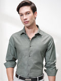 Highlander Men Green Self Design Slim Fit Casual Shirt - Green - Image 1