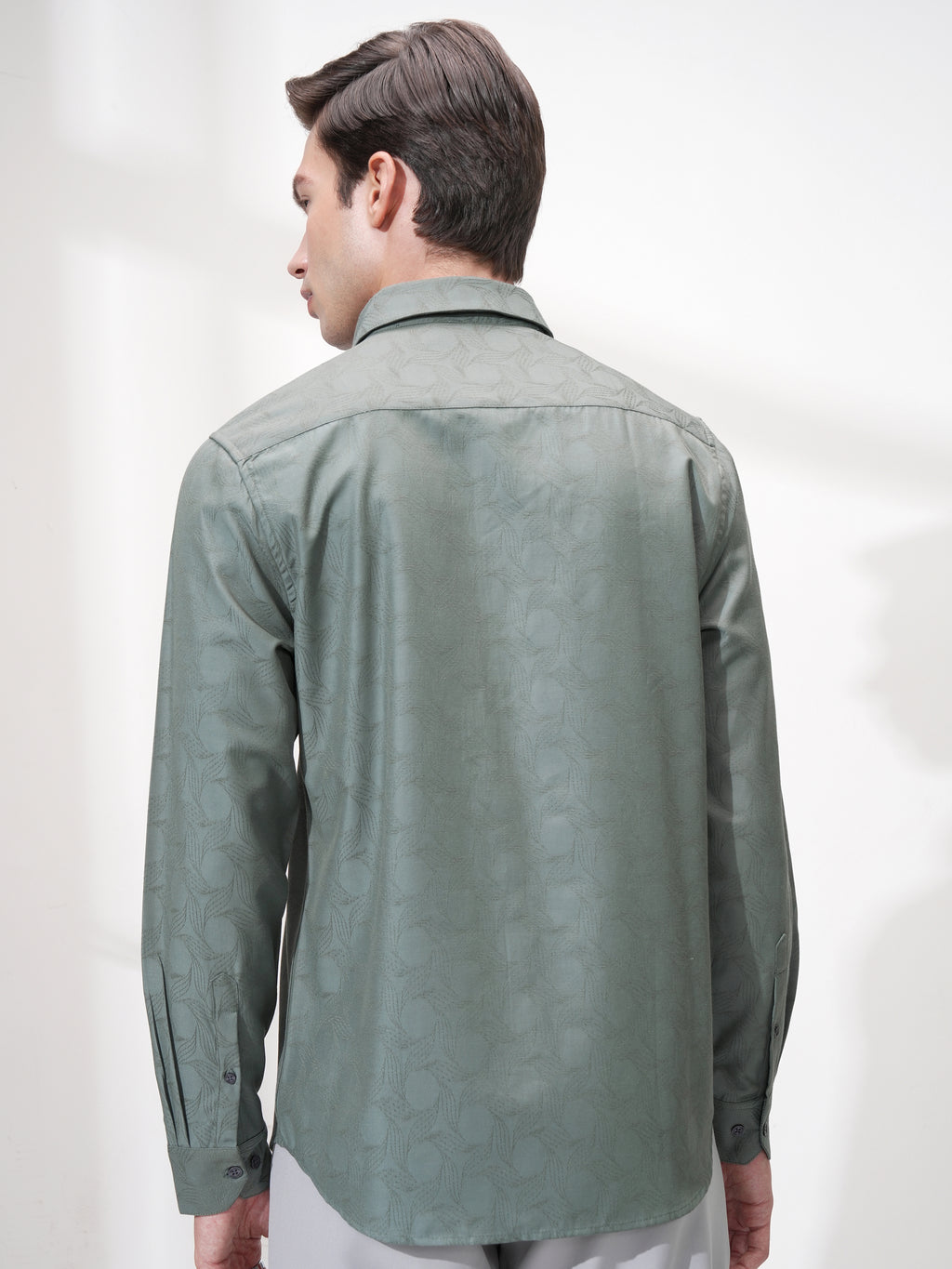 Highlander Men Green Self Design Slim Fit Casual Shirt - Green - Image 3