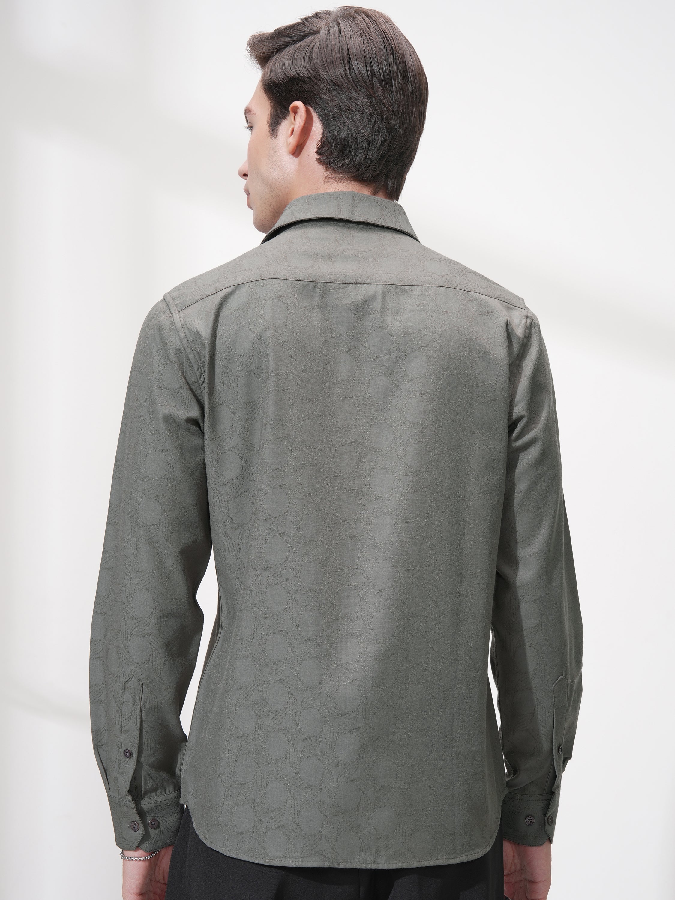 Highlander Men Grey Self Design Slim Fit Casual Shirt - Grey - Image 3