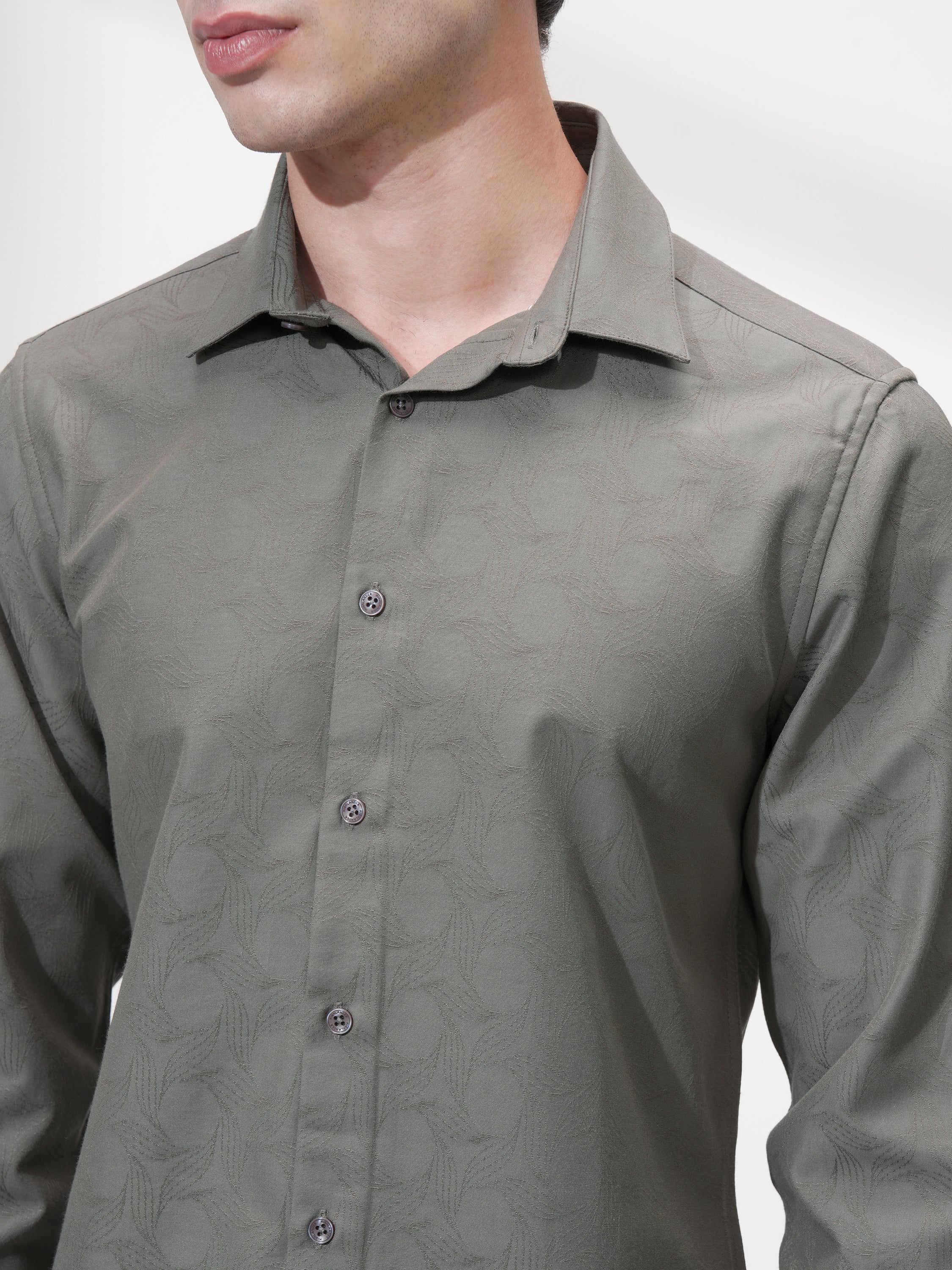 Highlander Men Grey Self Design Slim Fit Casual Shirt - Grey - Image 5