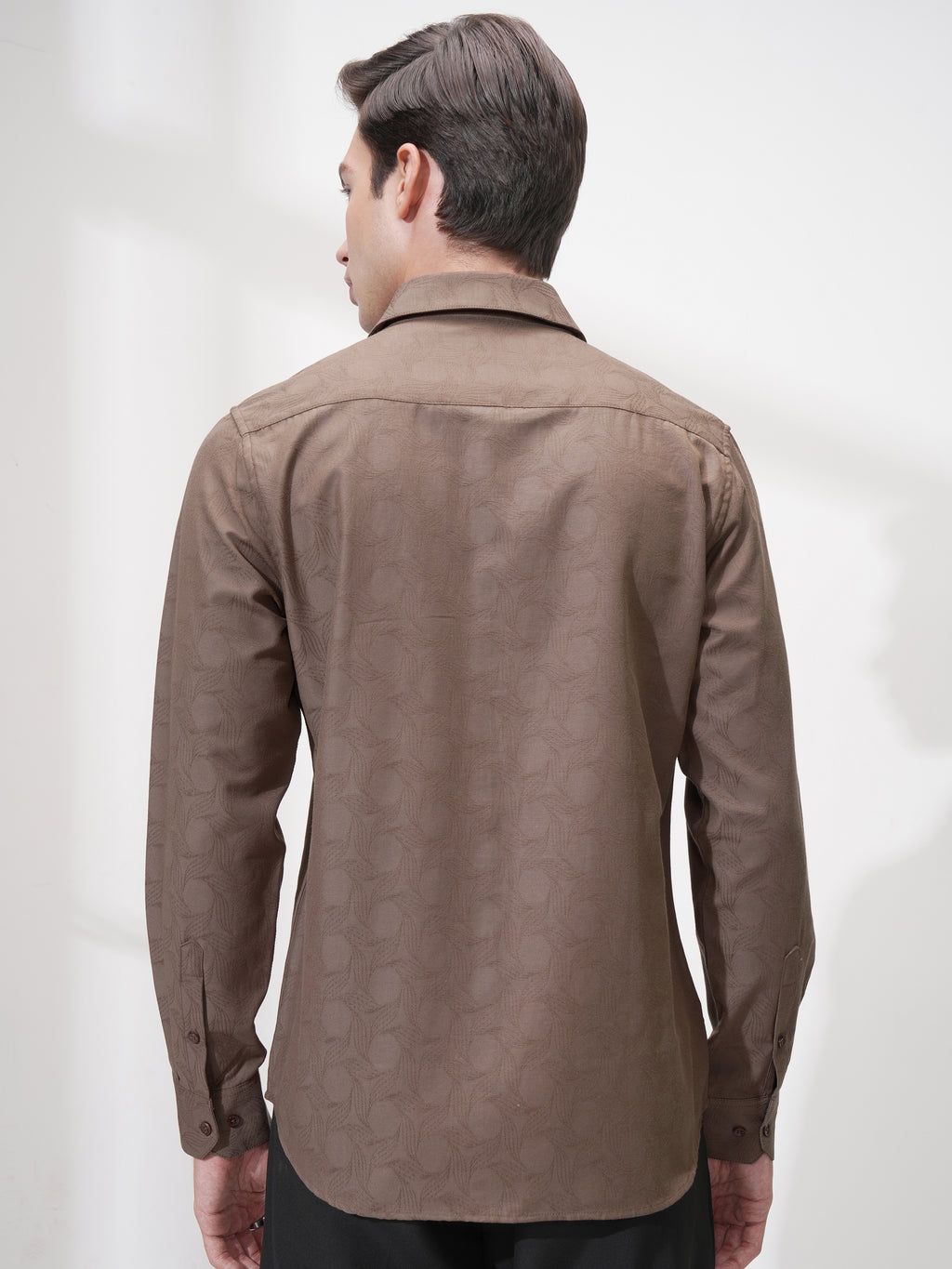 Highlander Men Coffee Brown Self Design Slim Fit Casual Shirt - Coffee Brown - Image 3