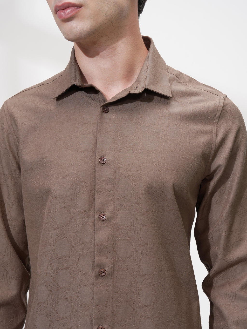 Highlander Men Coffee Brown Self Design Slim Fit Casual Shirt - Coffee Brown - Image 5