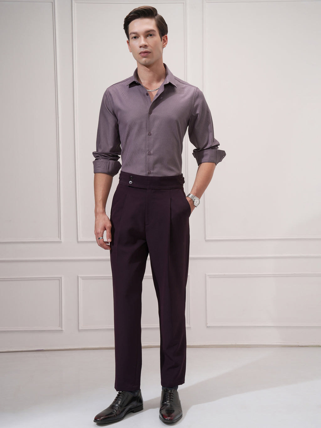 Highlander Men Purple Self Design Slim Fit Casual Shirt - Purple - Image 2