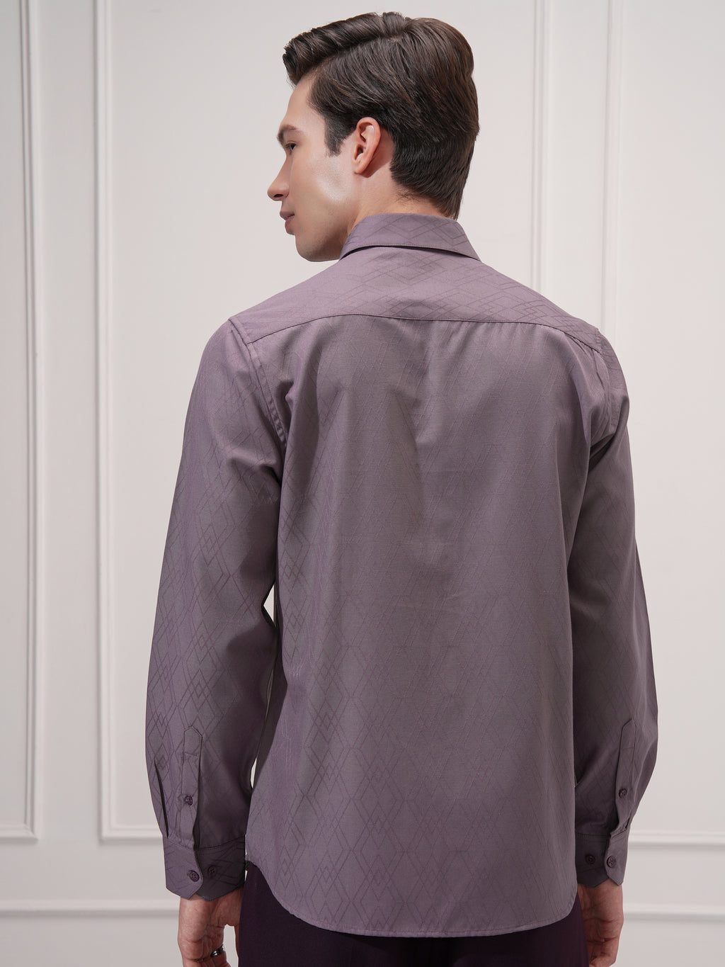 Highlander Men Purple Self Design Slim Fit Casual Shirt - Purple - Image 3