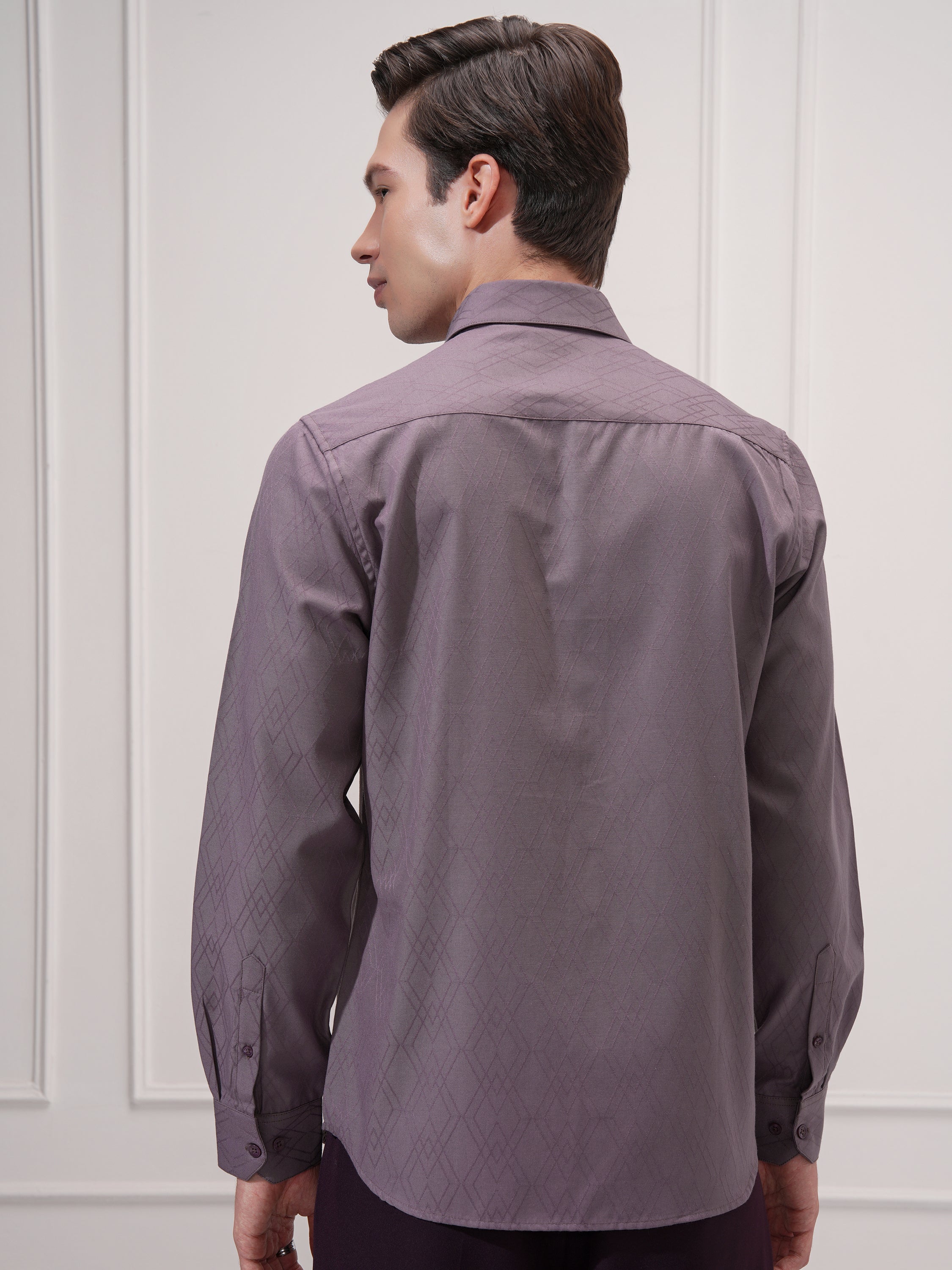 Highlander Men Purple Self Design Slim Fit Casual Shirt - Purple - Image 3