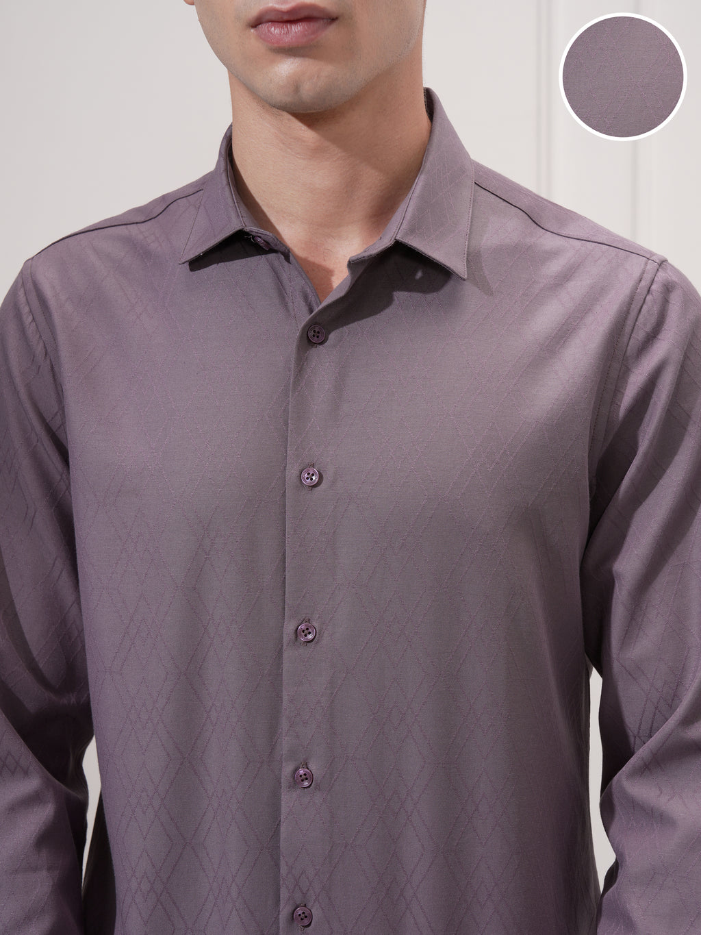 Highlander Men Purple Self Design Slim Fit Casual Shirt - Purple - Image 5