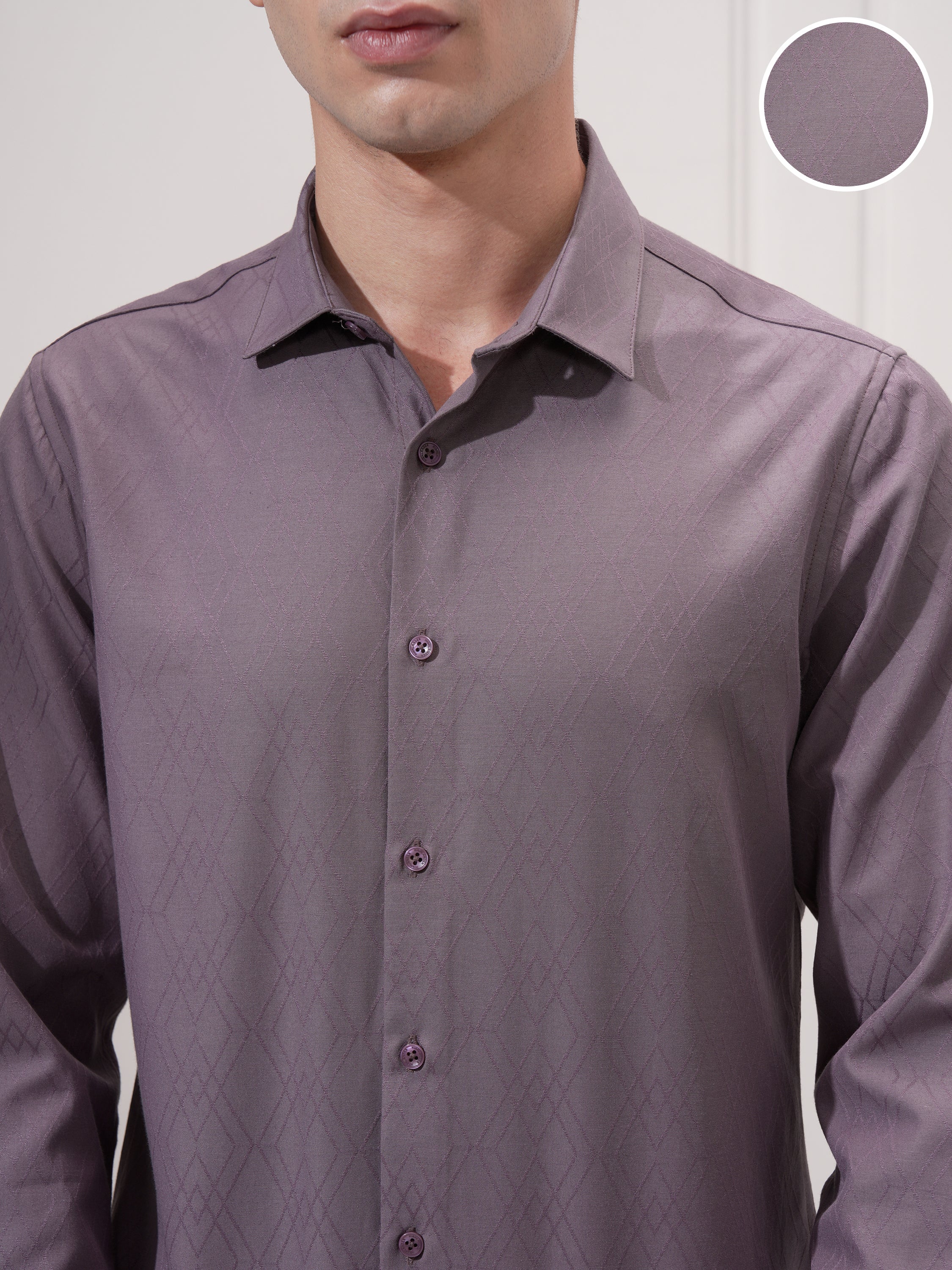 Highlander Men Purple Self Design Slim Fit Casual Shirt - Purple - Image 5