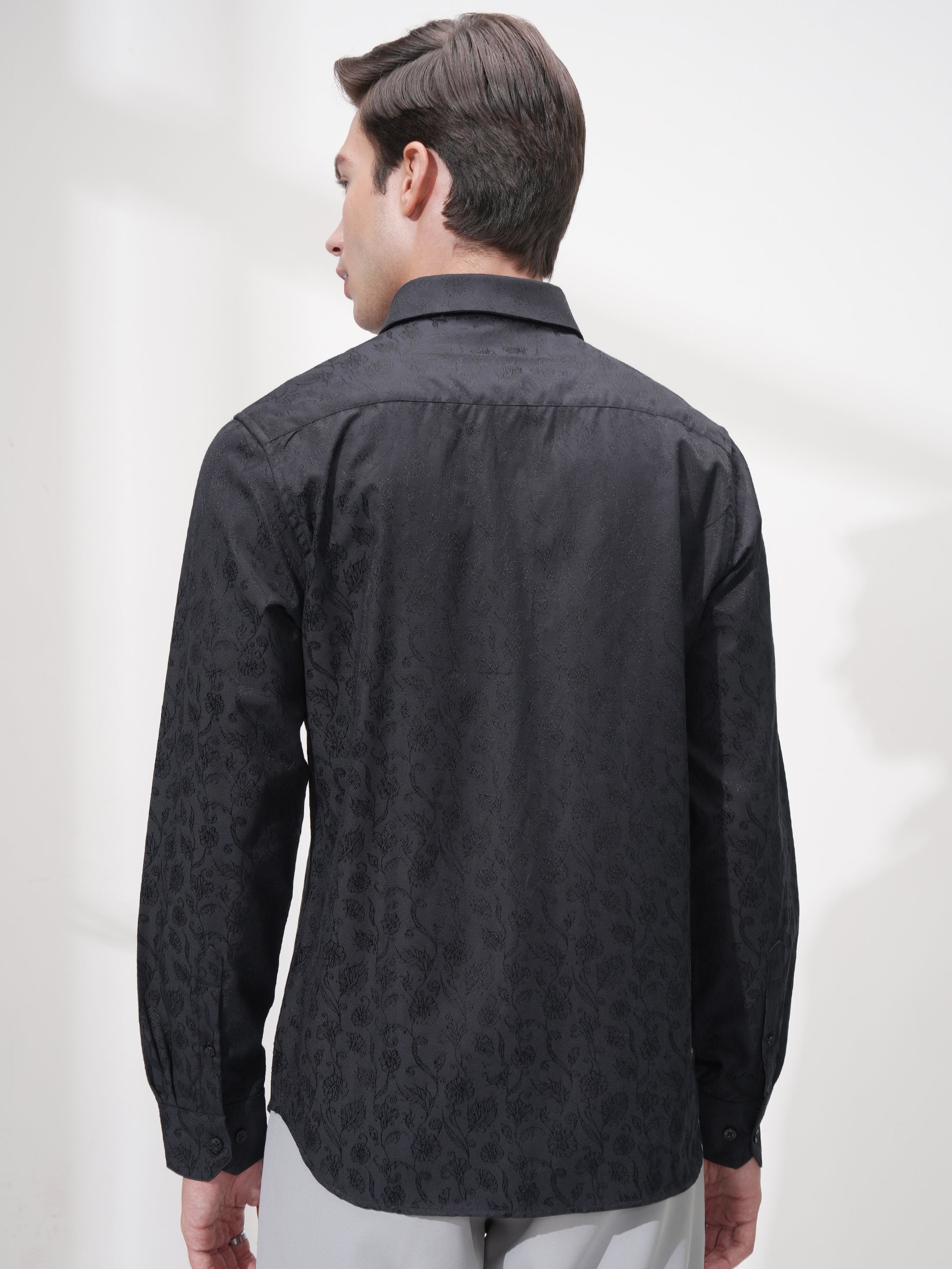 Highlander Men Black Self Design Slim Fit Casual Shirt - Black - Image 3