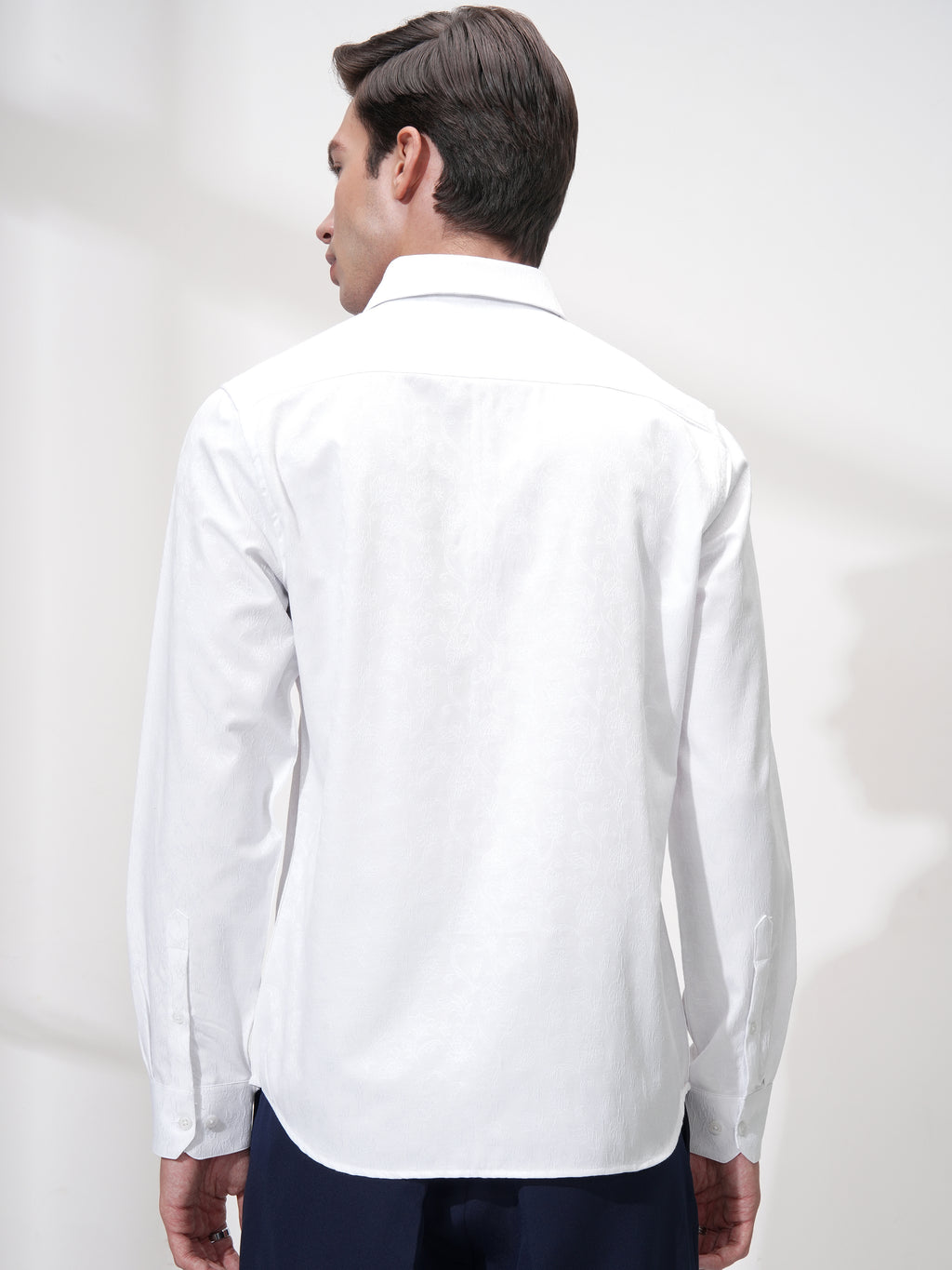 Highlander Men White Self Design Slim Fit Casual Shirt - White - Image 3